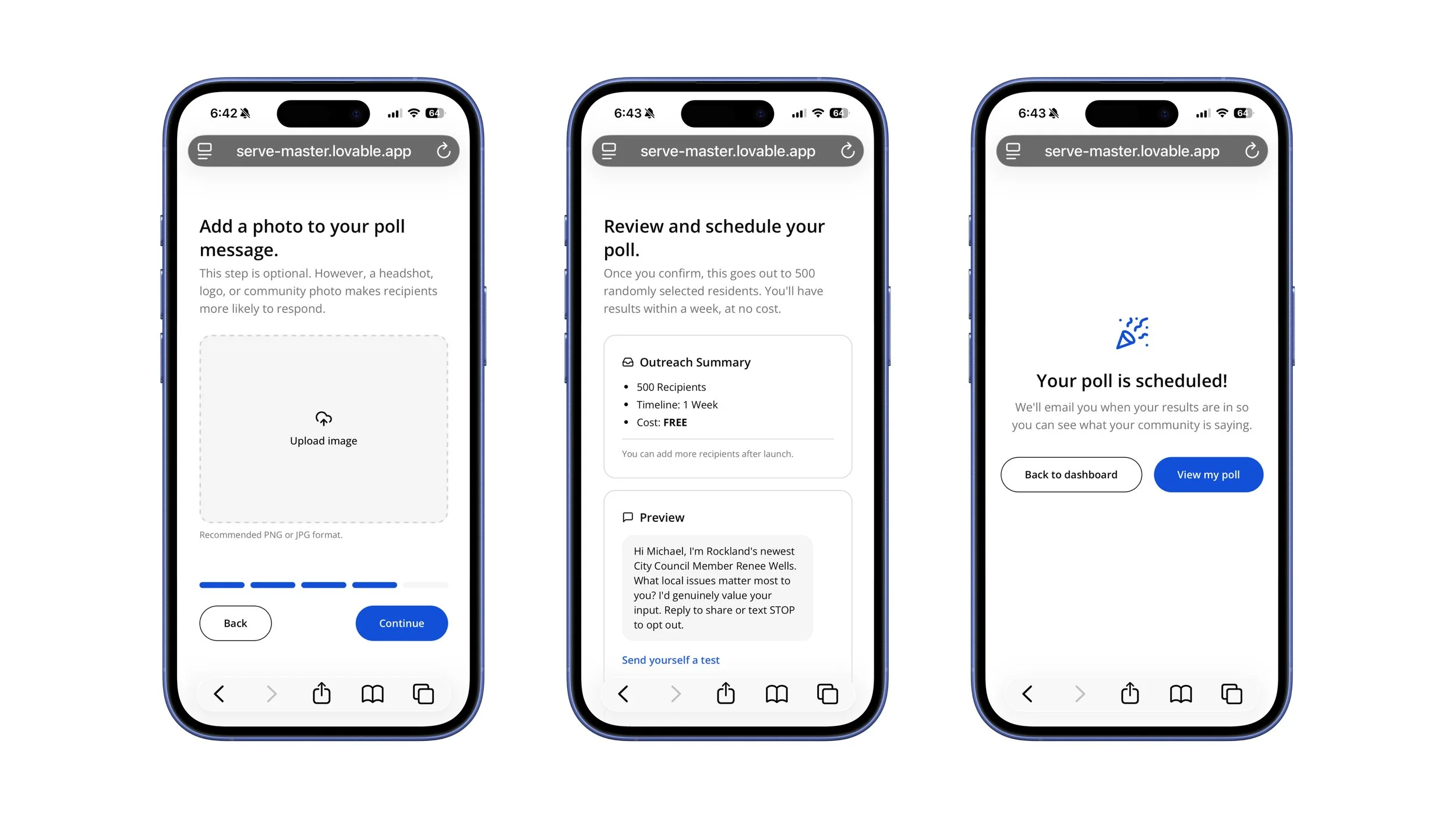 Image, Review & Confirmation Screens
