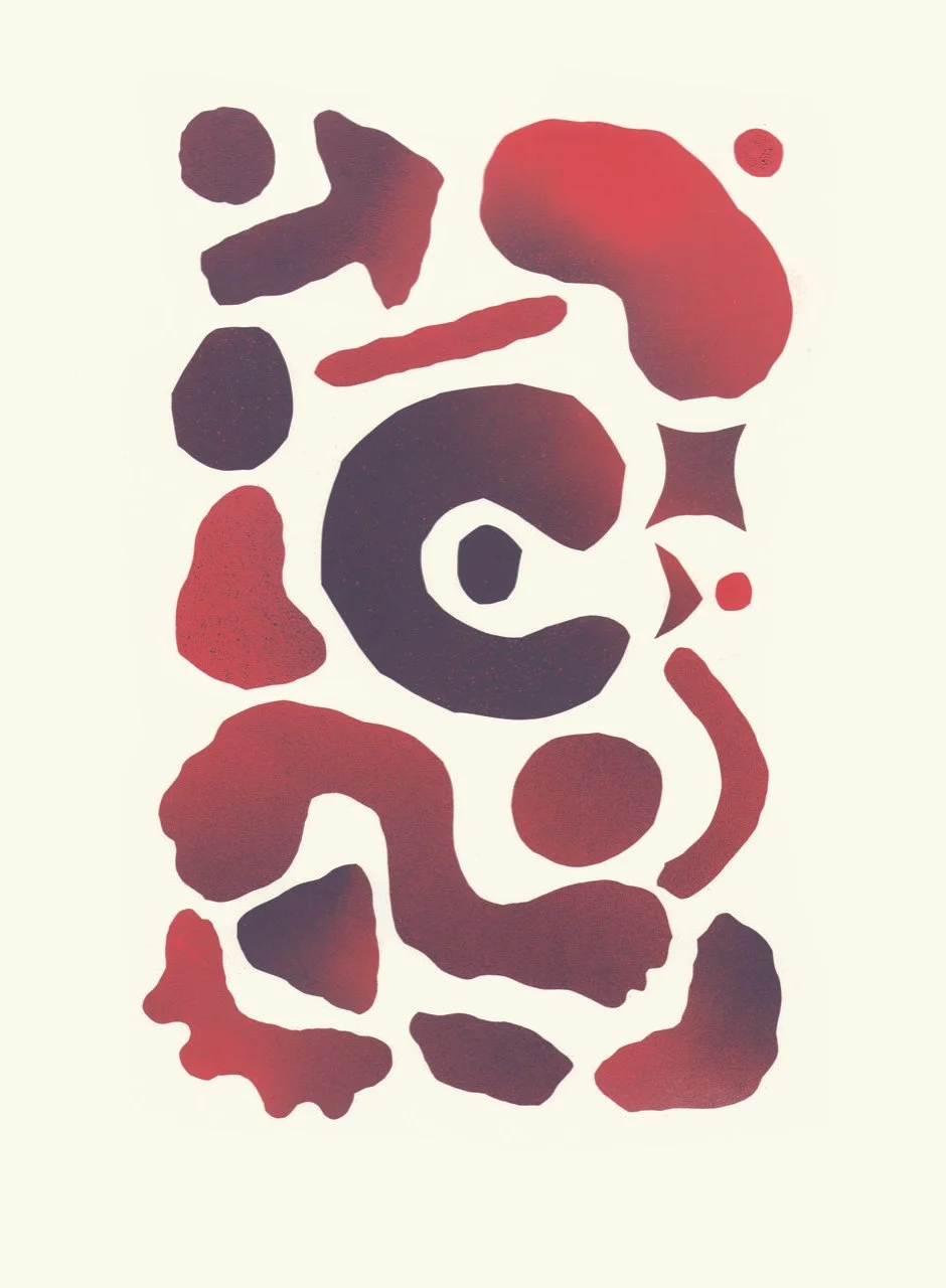 Abstract study in red and black.