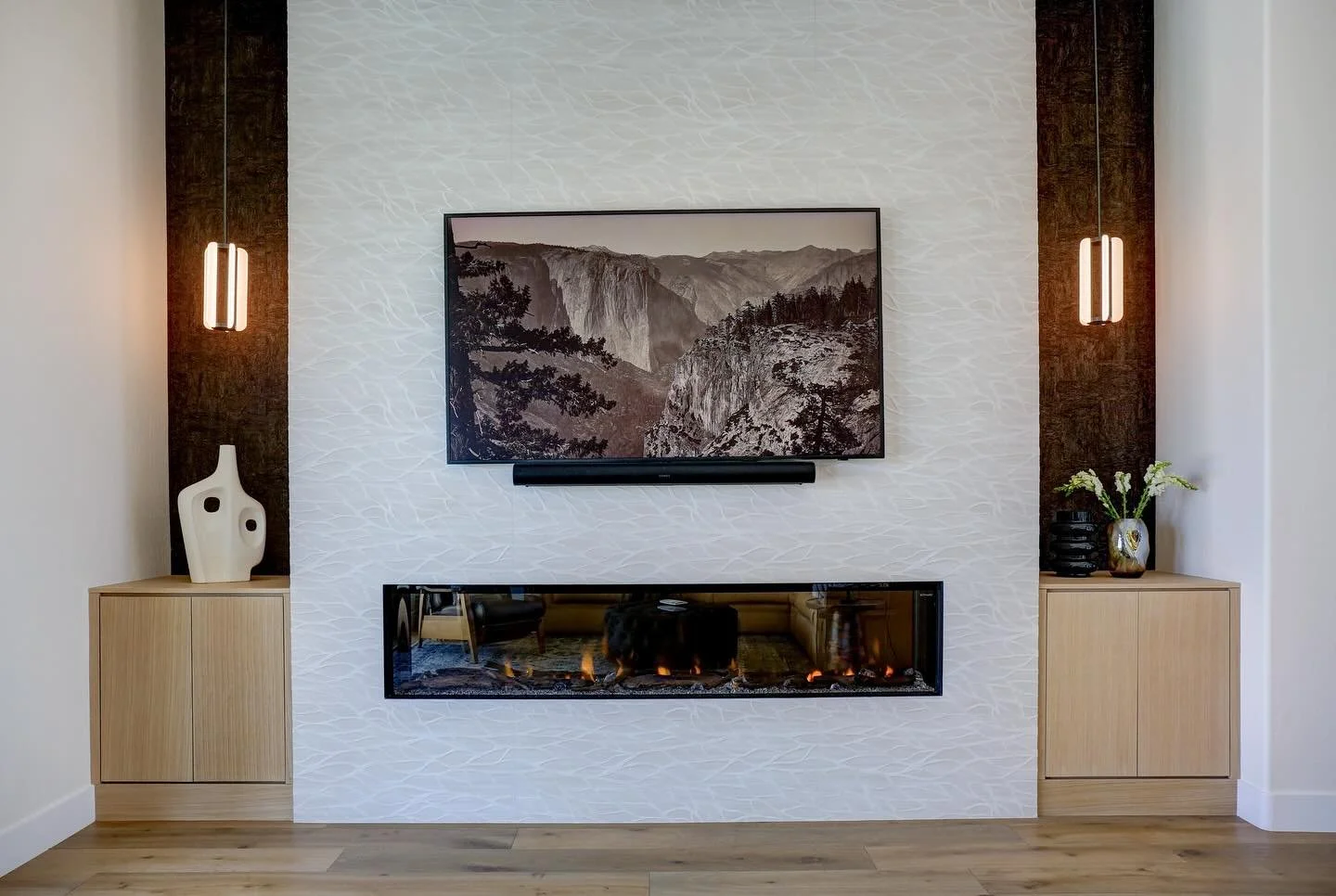 Texture on texture  #fireplaceremodel #contemporaryfireplace #scottsdaleinteriordesigner #phoenixinteriordesigner #interiordesign #fireplaceinspo