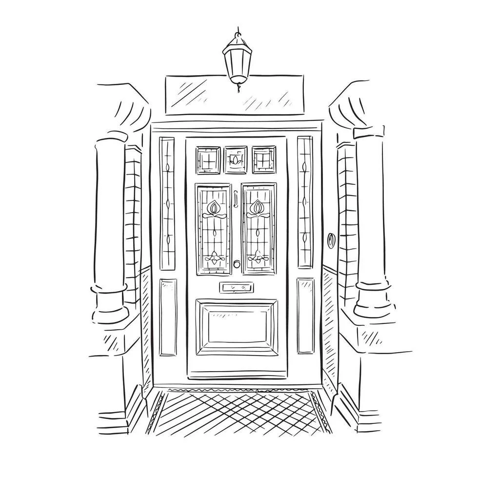 a-line-drawn-illustration-of-a-beautiful-house-front-door-in-a-black-and-white-sketch-style-finished-with-pillars-either-side-of-the-door-and-a-tiled-floorised-for-a-variety-of-uses-vector.jpg