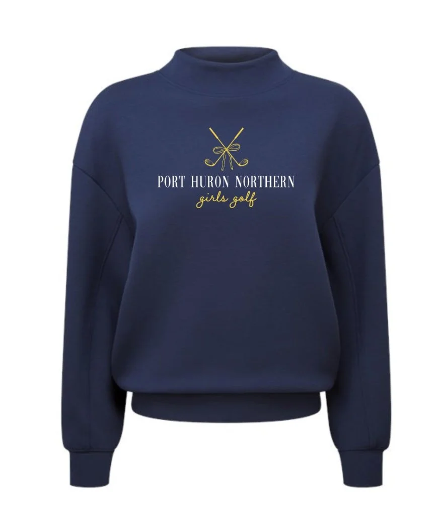 PHN Girls Golf Navy Preppy Mockneck