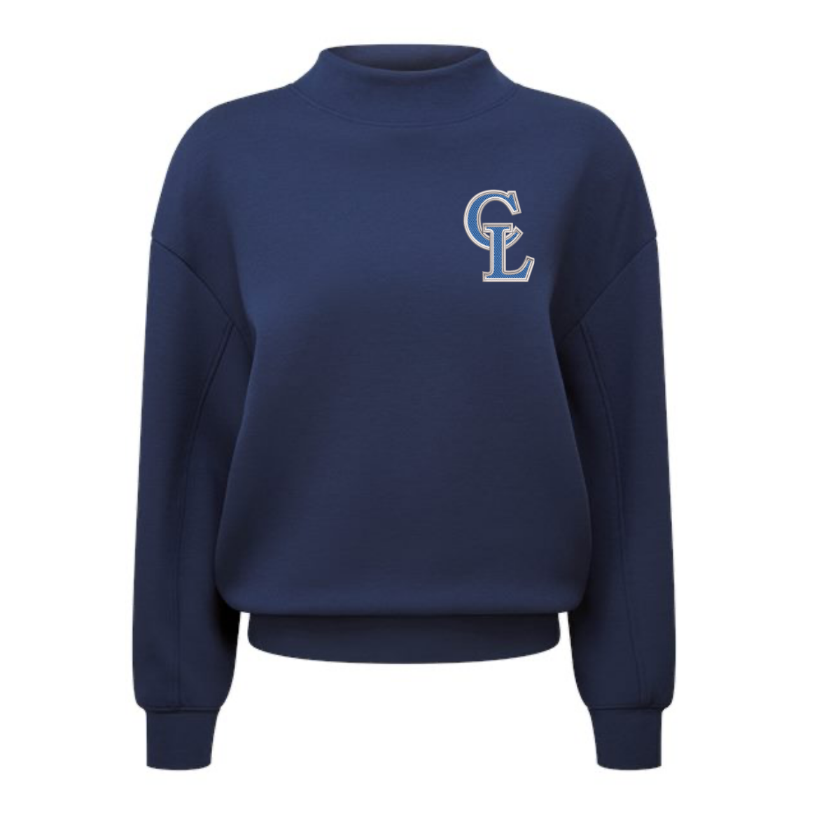 CL Blue Women's Embroidered Mock Neck Crew