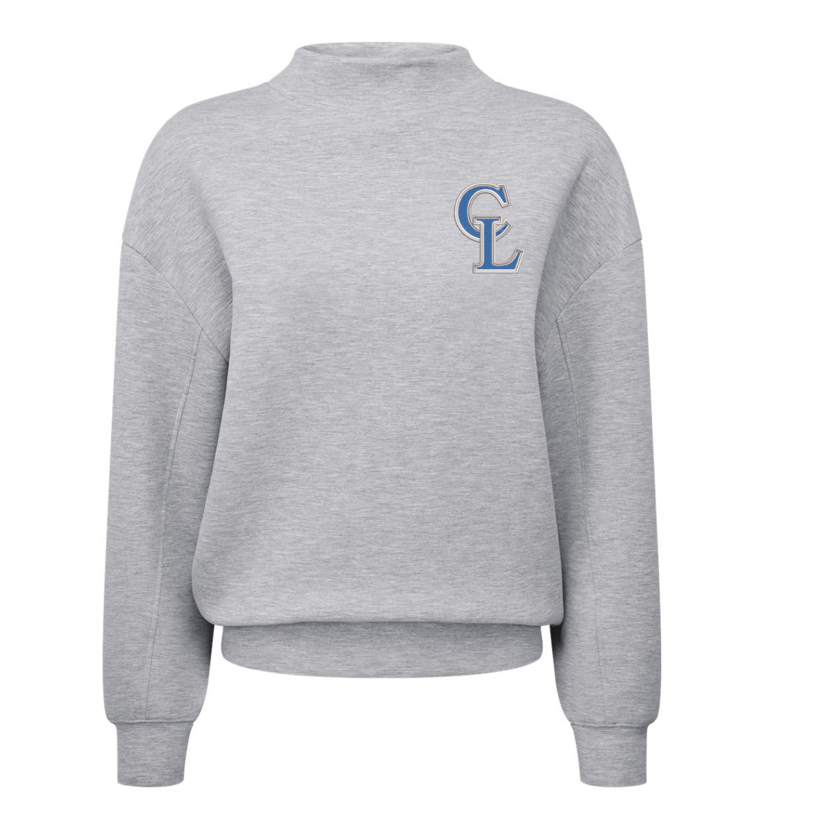 CL Grey Embroidered Women's Mock Neck Crew
