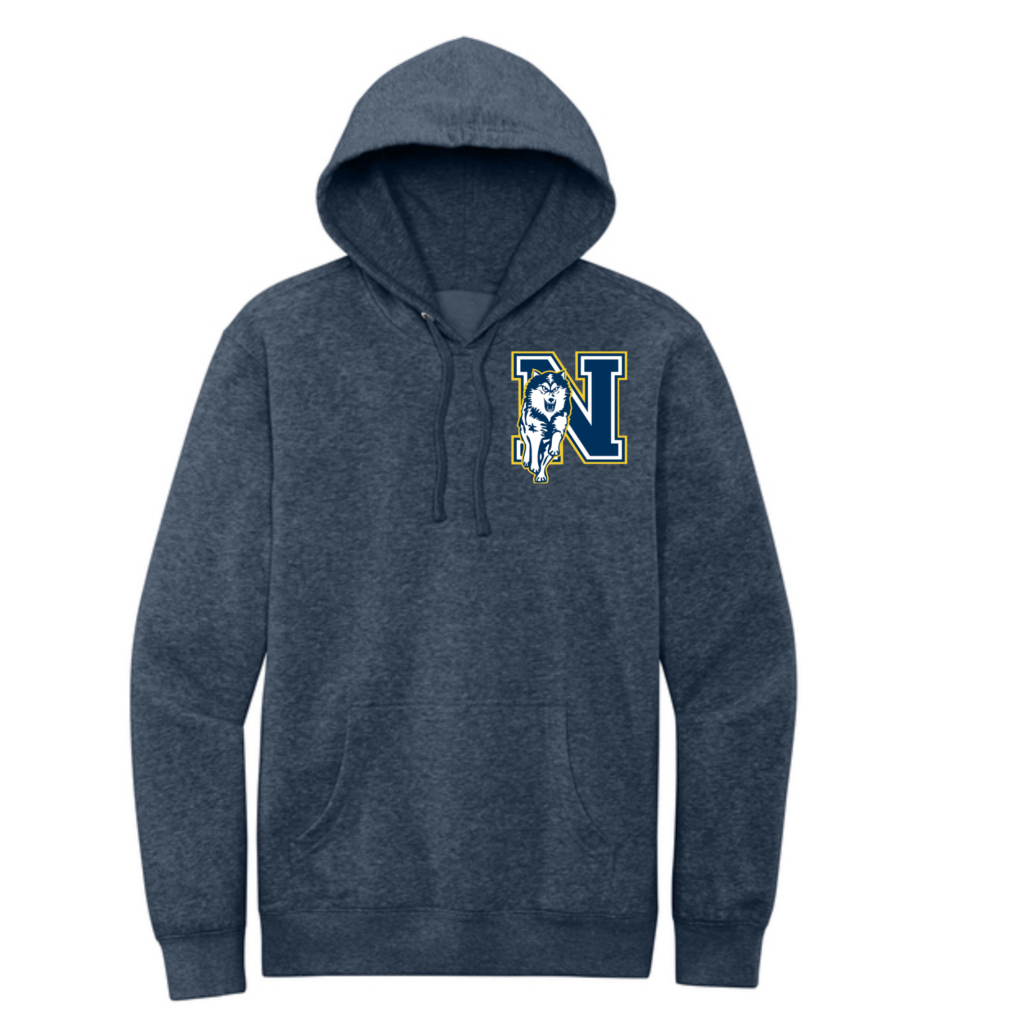 District Heathered Navy hooded fleece