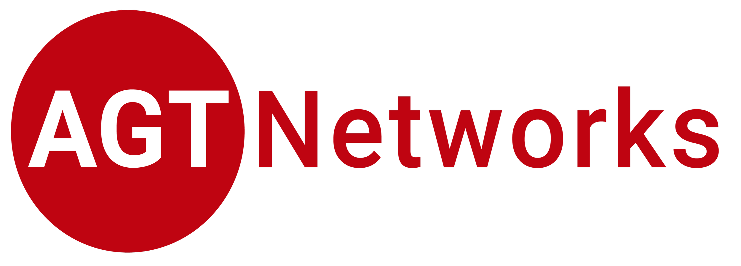 Logo with a red circle containing white text that reads 'AG' and black text next to it reading 'Networks'.
