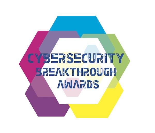 Colorful hexagons surrounding the text 'Cybersecurity Breakthrough Awards' in stylized blue font.