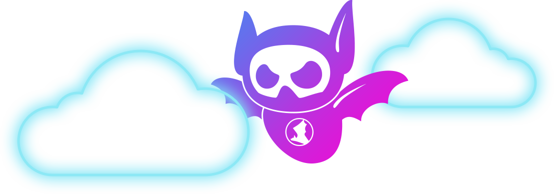 A colorful illustration of a tree with purple and pink branches and light blue leaves against a blue sky with clouds.