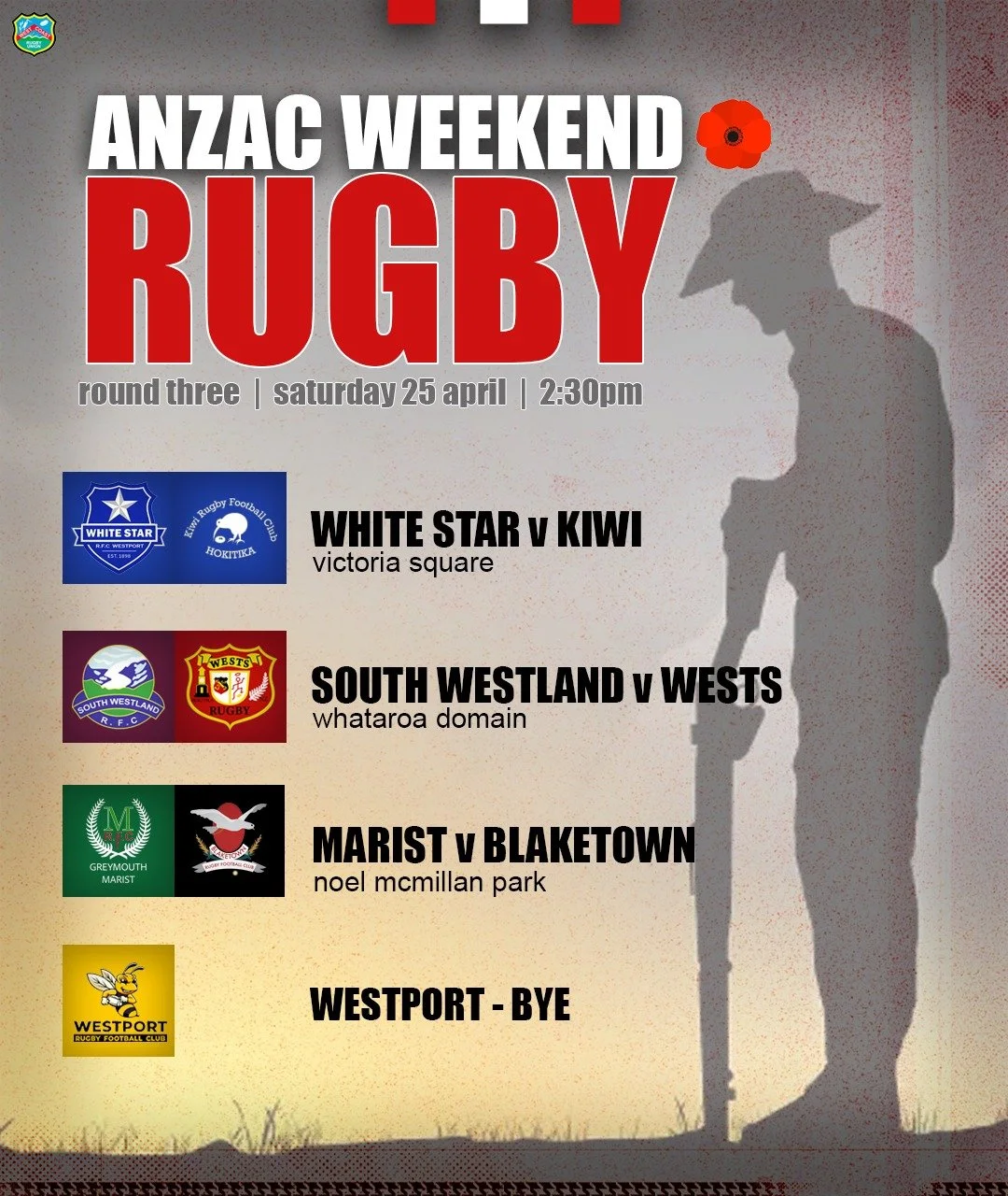 Anzac Weekend Rugby!

Be sure to get down and support your team!

#WestCoastRugby