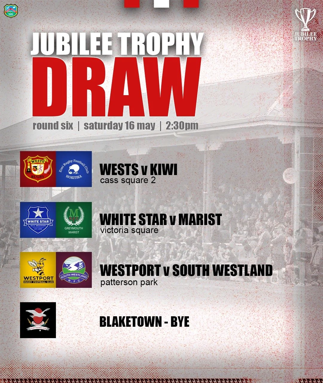Jubilee Trophy Round 6 Draw 🫰🏼

#WestCoastRugby