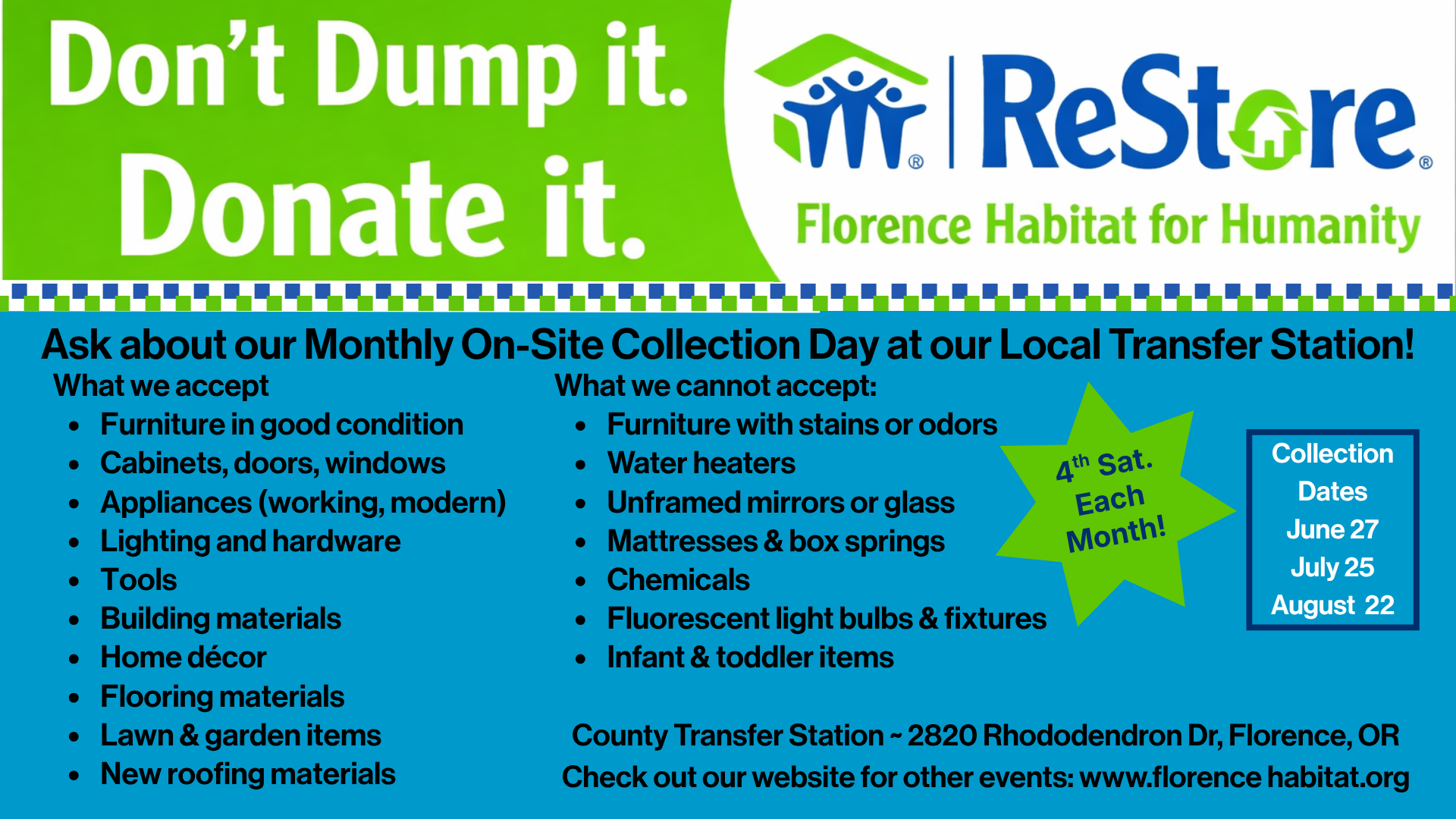 Florence Habitat ReStore On-site Collection Day