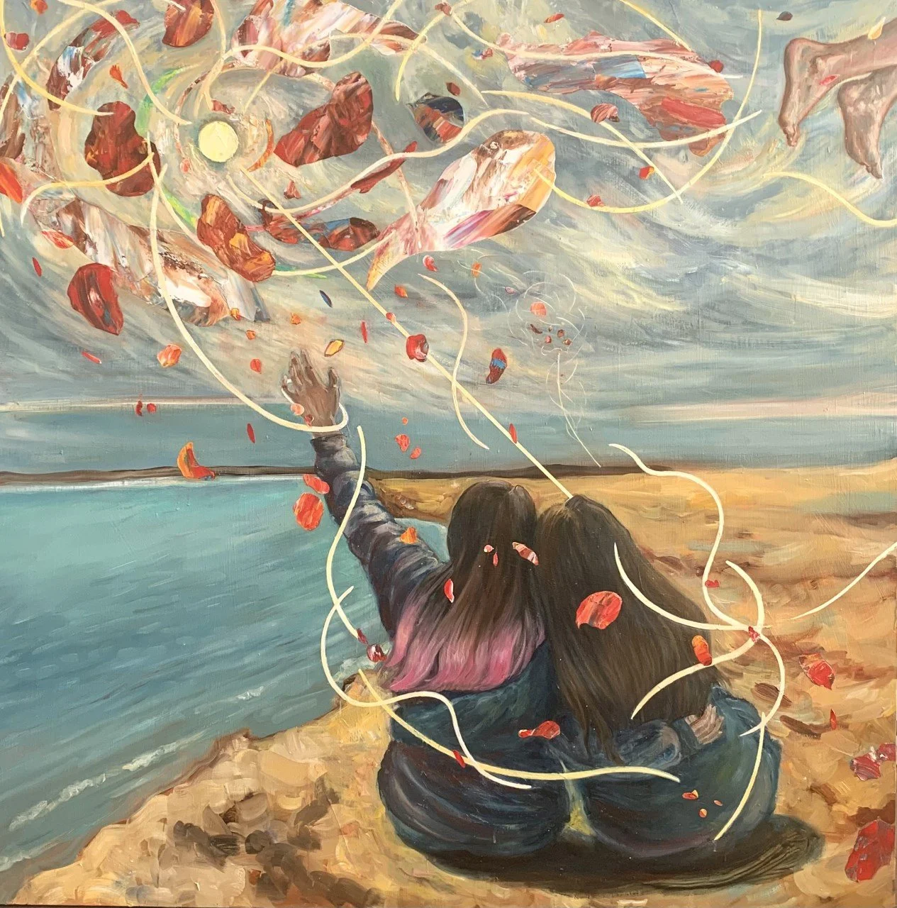 "Hand Made Sun." Acrylic and oil on wooden canvas. 48"x 48". 2022