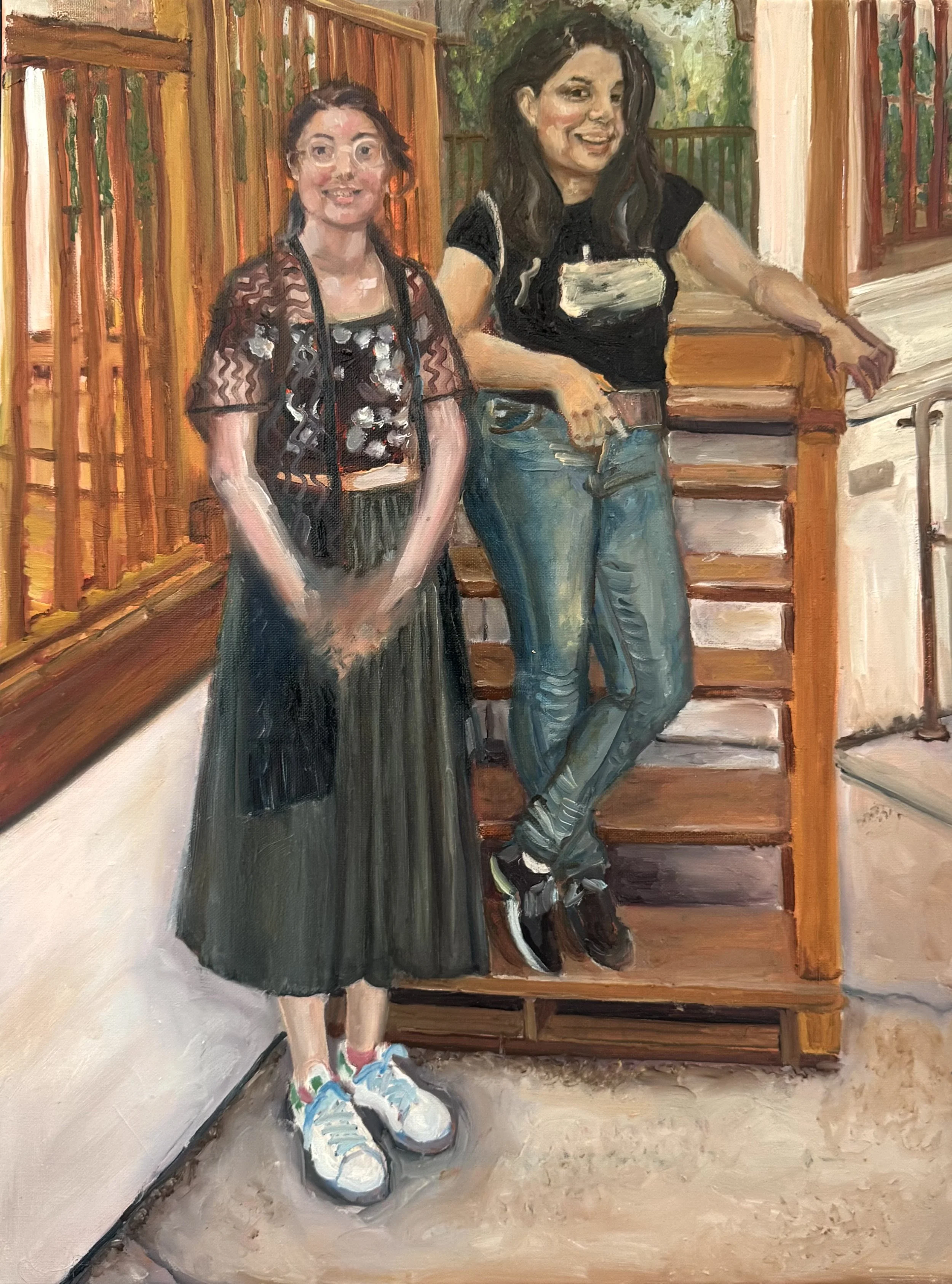 “Sisters.” Acrylic and oil on canvas. 24”x16”. 2025.