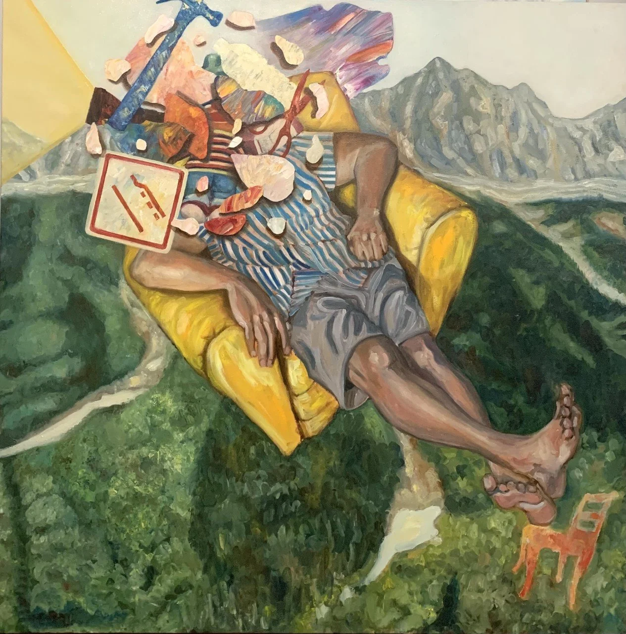 "A Contemplative View and the Strange Feelings it Arises." Acrylic and oil on canvas. 52"x 52". 2020