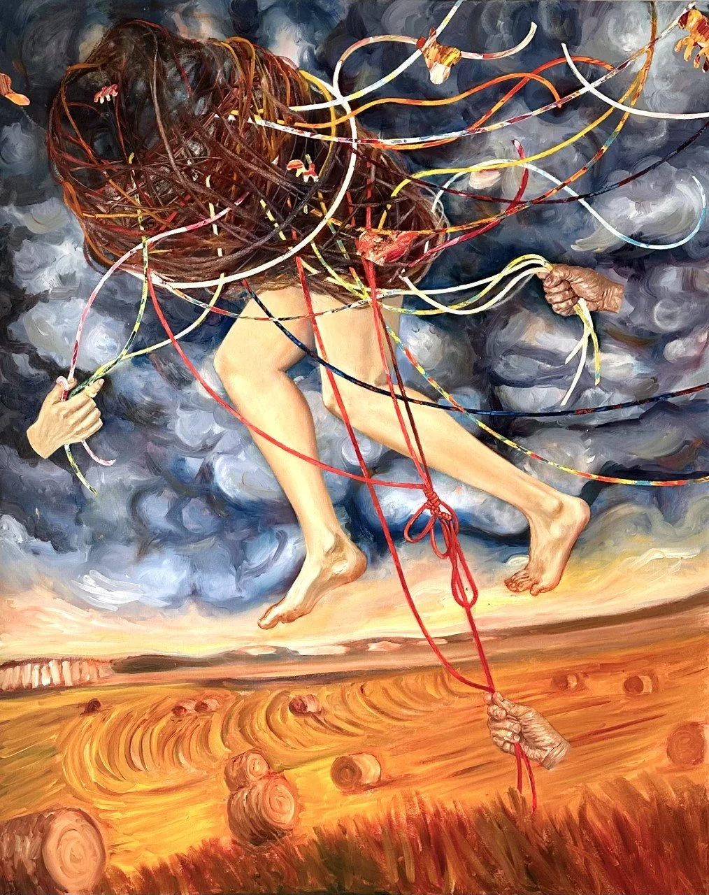 "Taking a Walk in the Land of the Buffalo." Acrylic and oil on canvas. 60"x 48". 2023