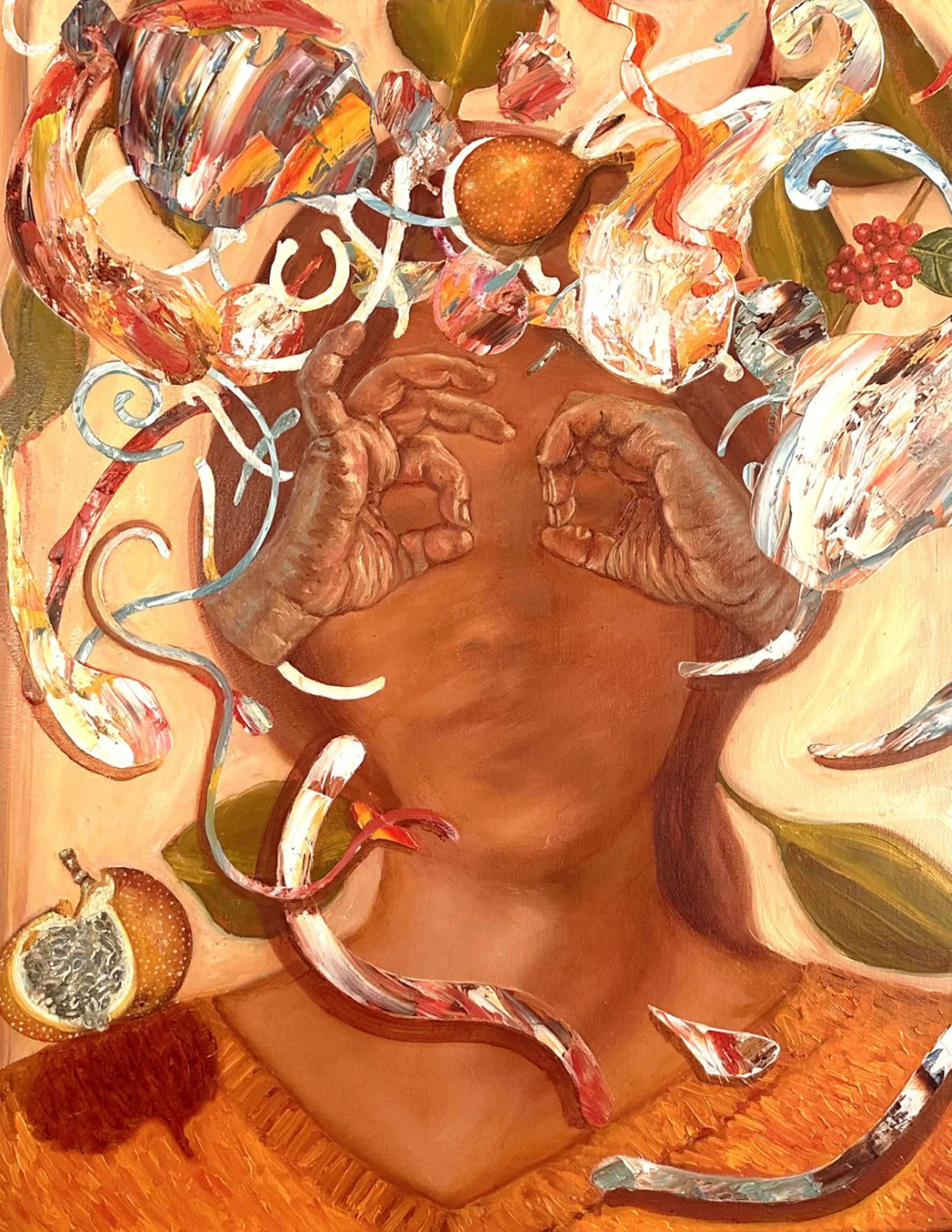"Another kind of Eve." Acrylic and oil on canvas. 18" x 24". 2022