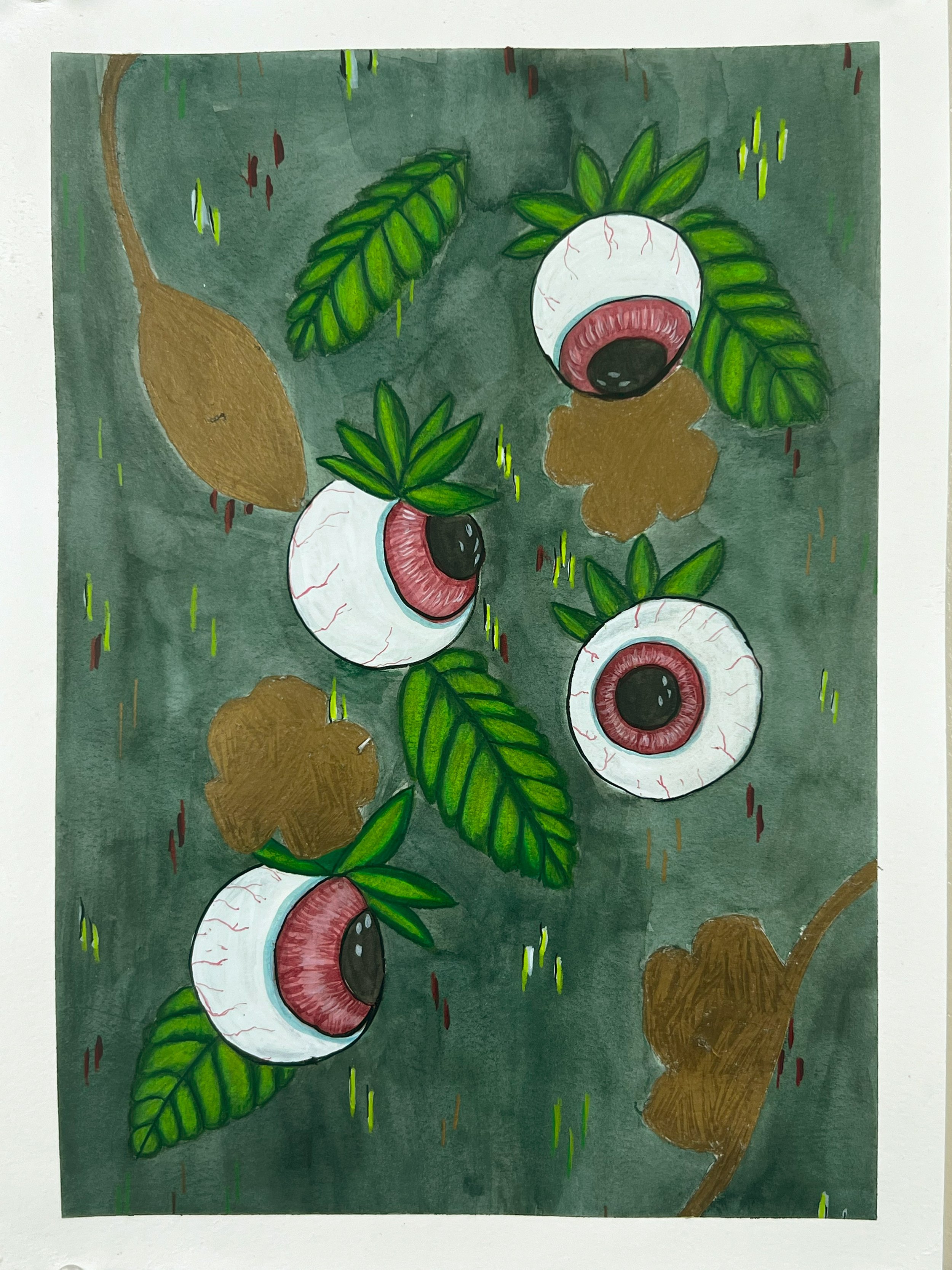 Strawberry Eyes 2023 Watercolor, Colored Pencil, and India Ink