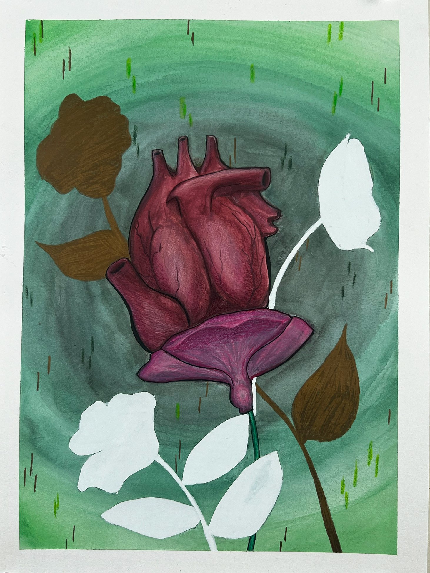 Rose Heart 2023 Watercolor, Colored Pencil, and India Ink
