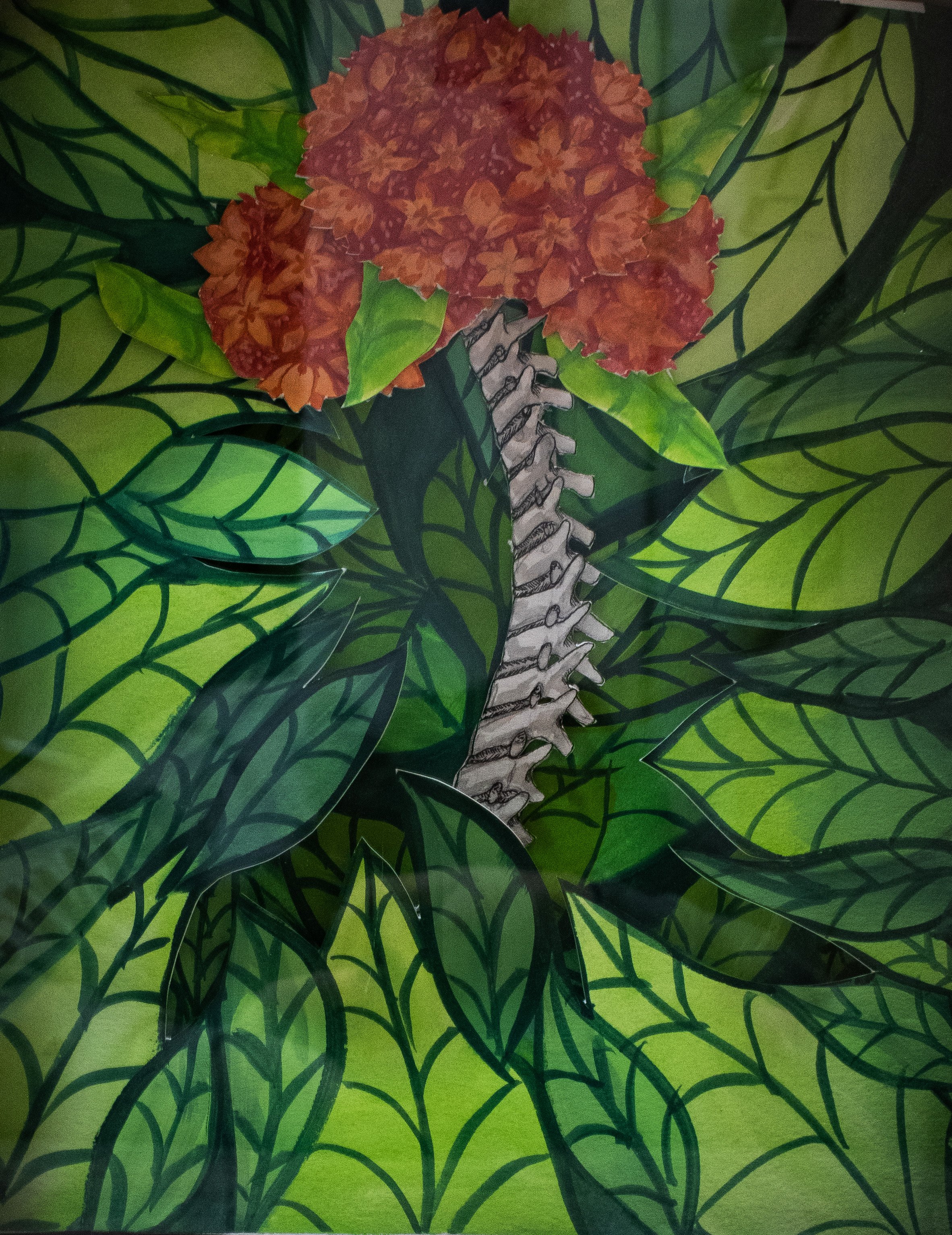 Flowering Spine 2023 Watercolor, Gouache. Colored Pencil, India Ink, Foam Board