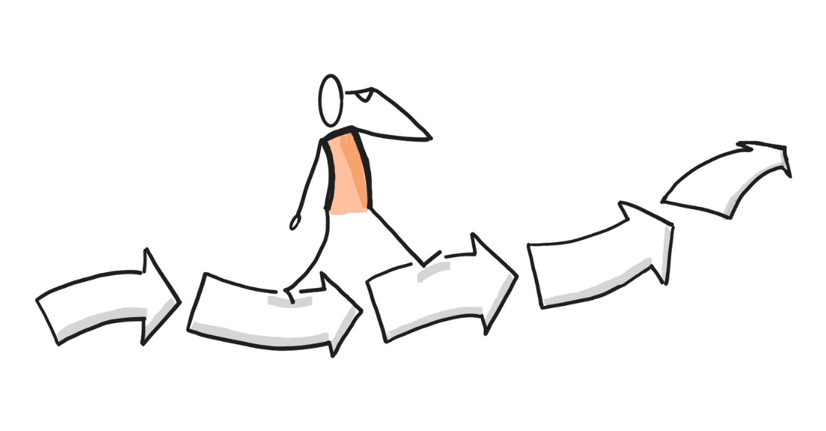 Illustration of someone walking along arrows