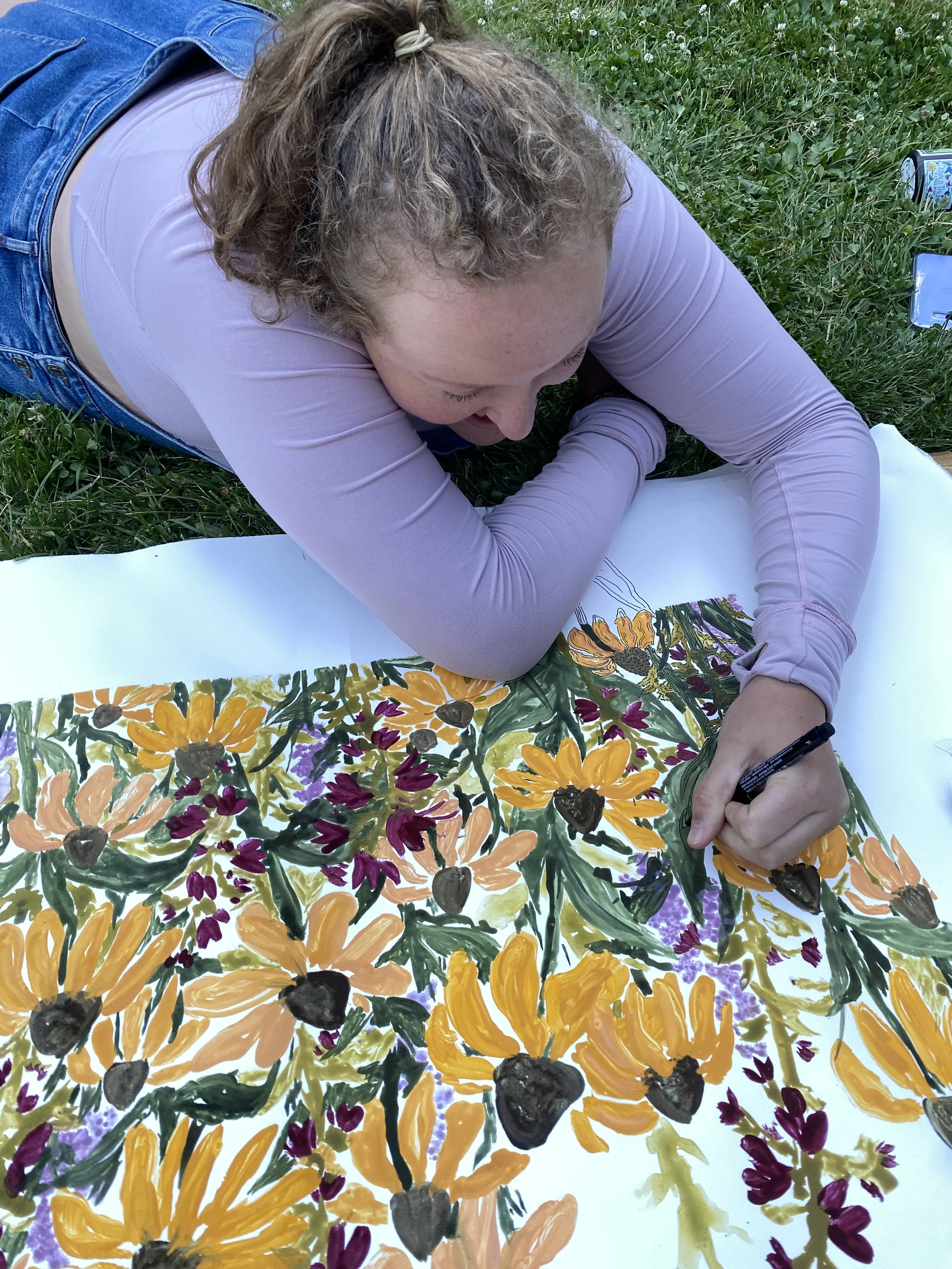 Simone White drawing on a monotype