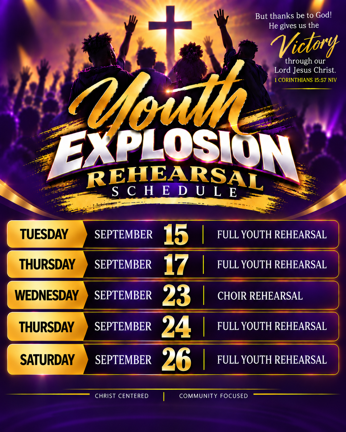 Youth Explosion Rehearsal Schedule