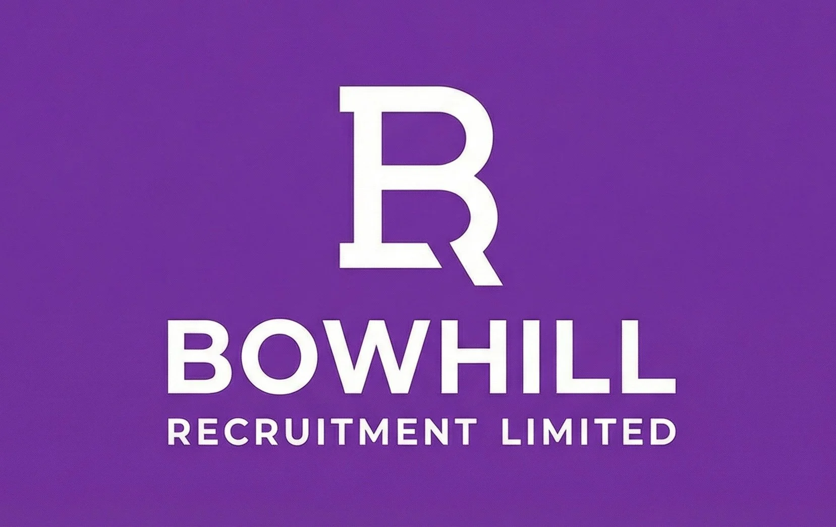 Logo of Bowhill Recruitment Limited with a purple background and white text and symbol.
