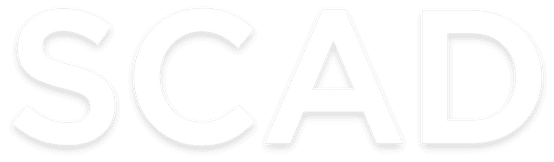The word 'SCAD' in large white letters on a black background.