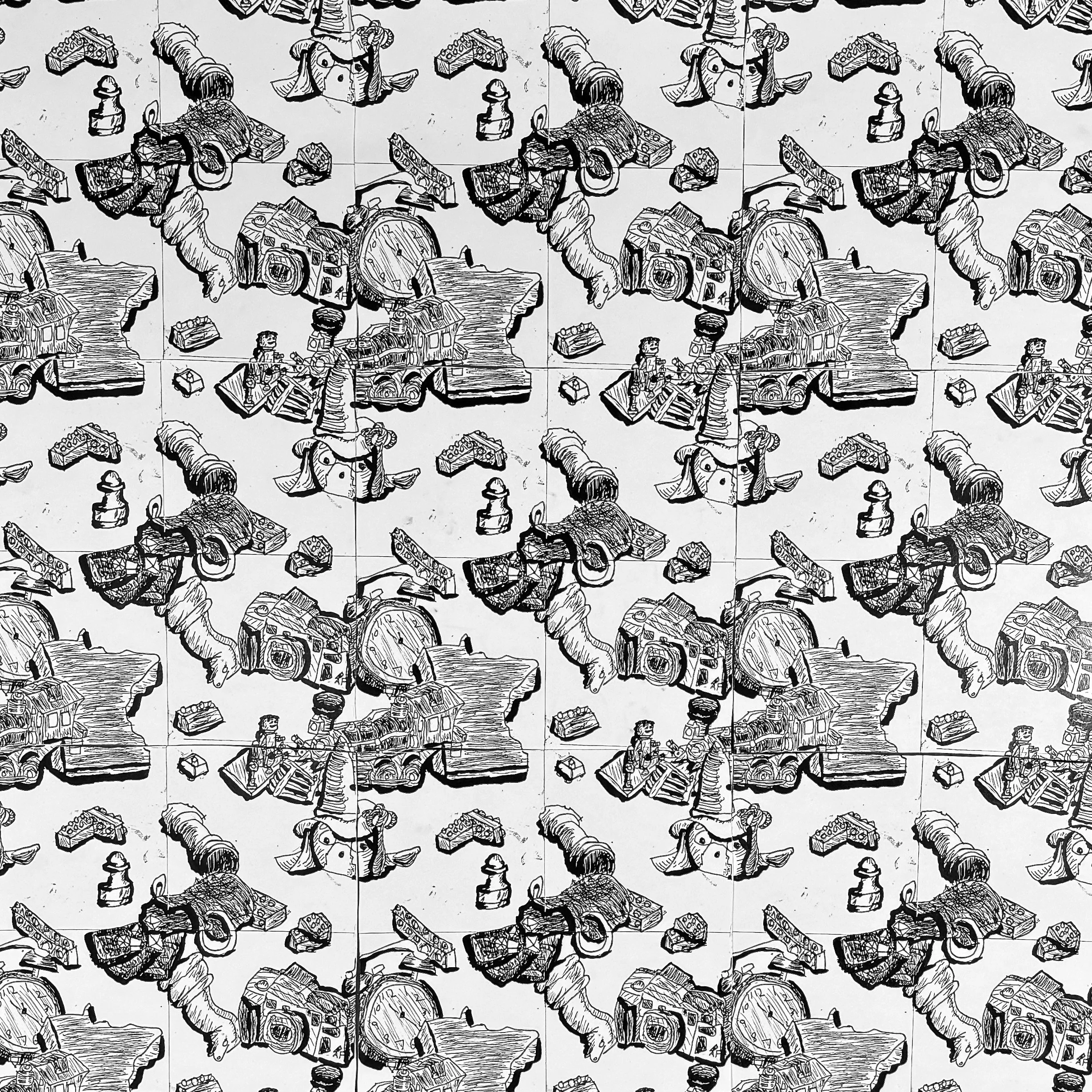 "Wallpaper of Life at 17," 24x24”, ink on paper, 2026
