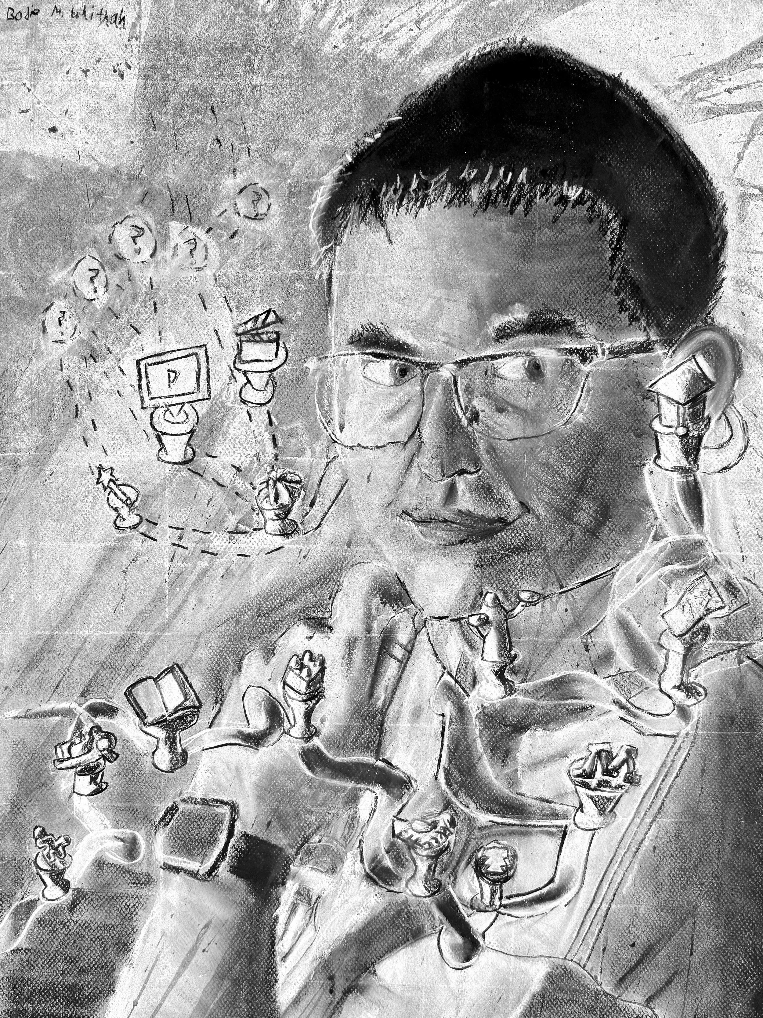 "Self Portrait with Timeline," 19x25”, pastel on paper, 2026