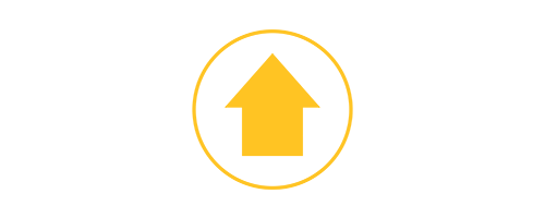 Drive-thru sign with yellow arrow pointing upward inside a yellow circle.