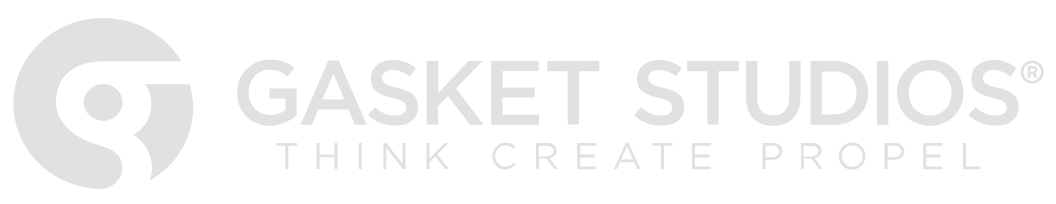 Gasket Studios logo with stylized 'G' icon and text 'Gasket Studios' and slogan 'Think Create Propel'