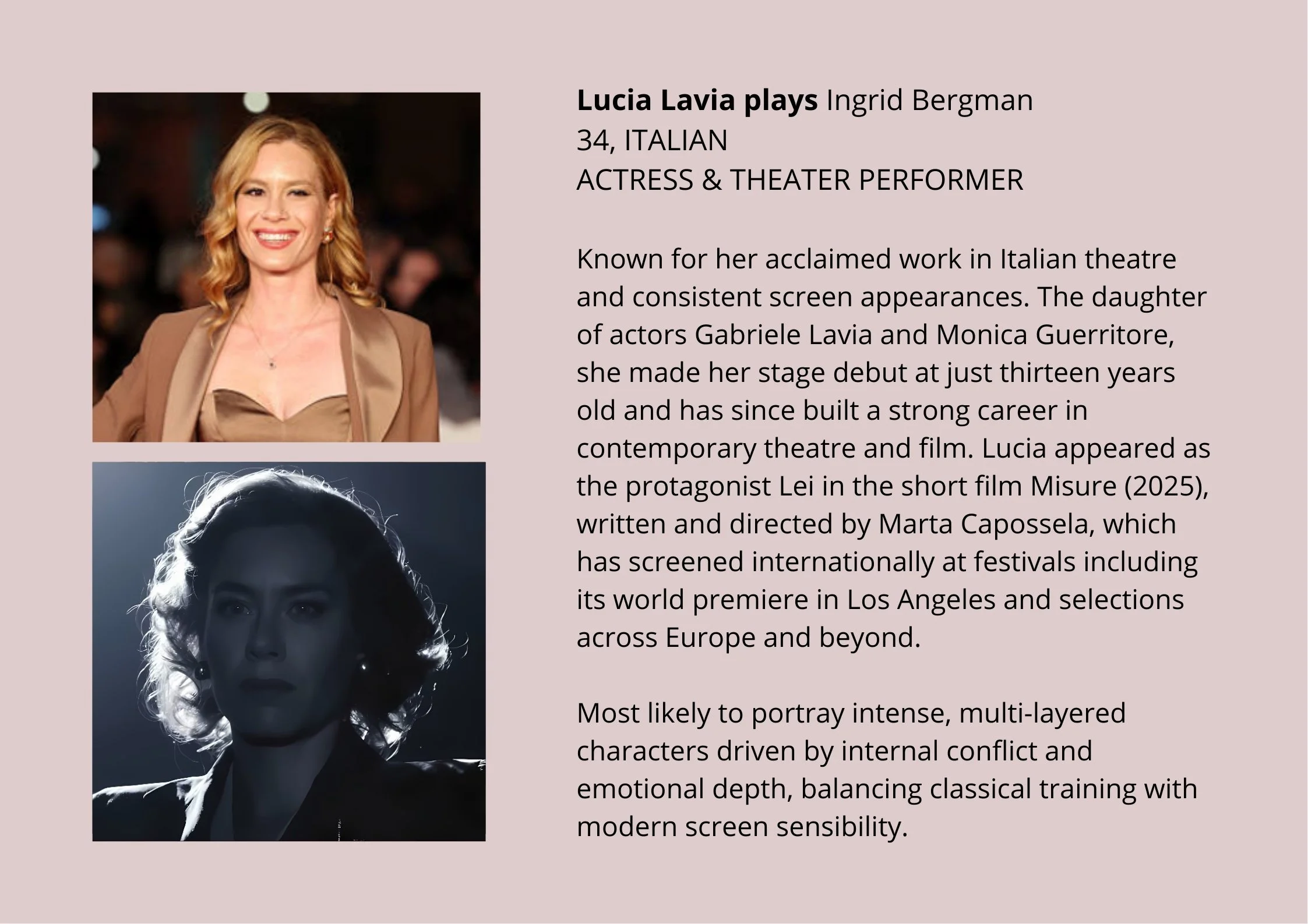 Lucia Lavia plays Ingrid Bergman 