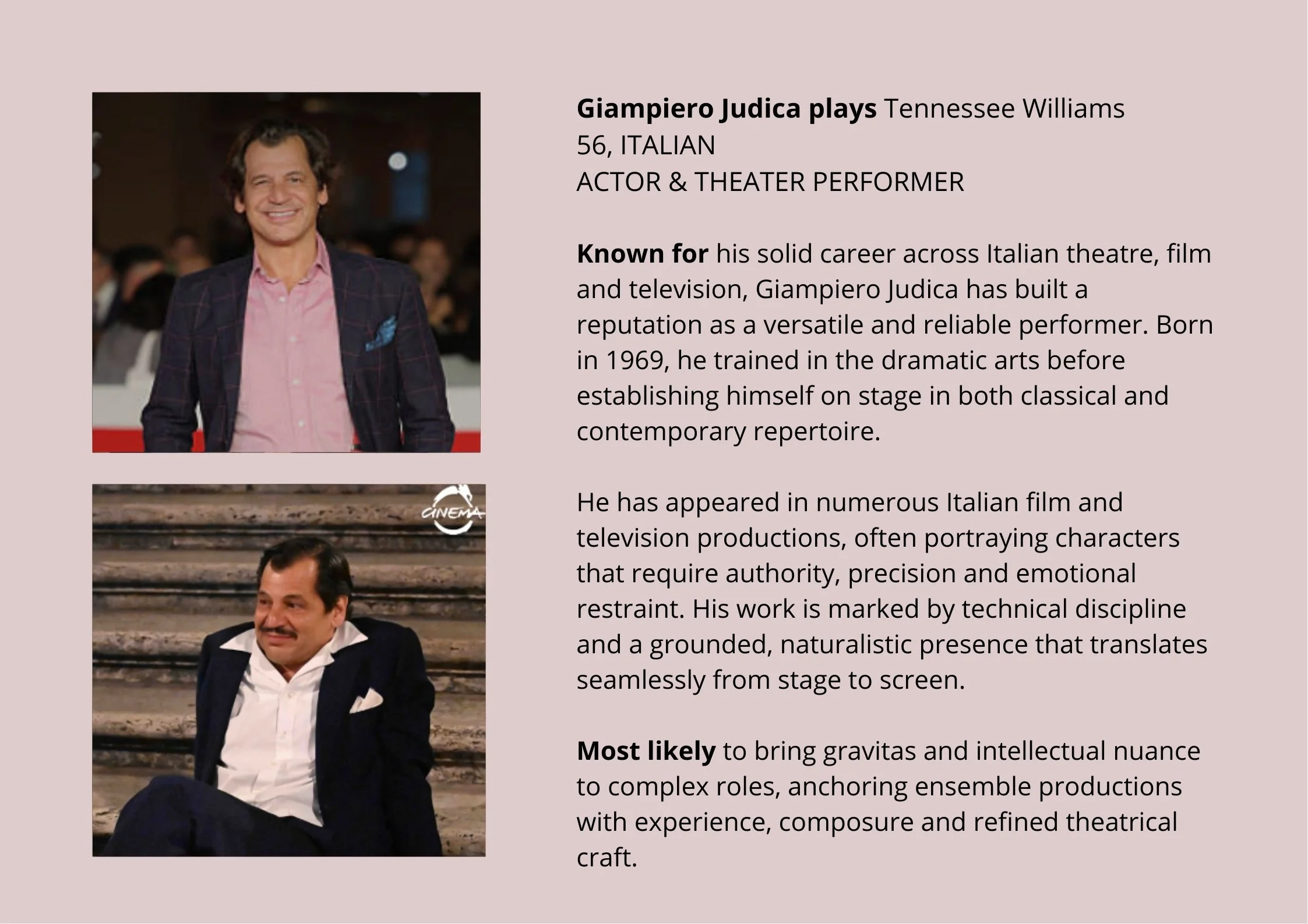 Giampiero Judica plays Tennessee Williams