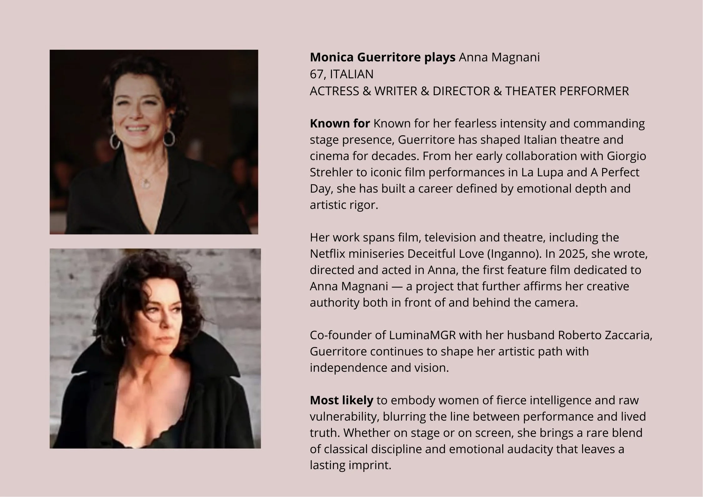 Monica Guerritore plays Anna Magnani 