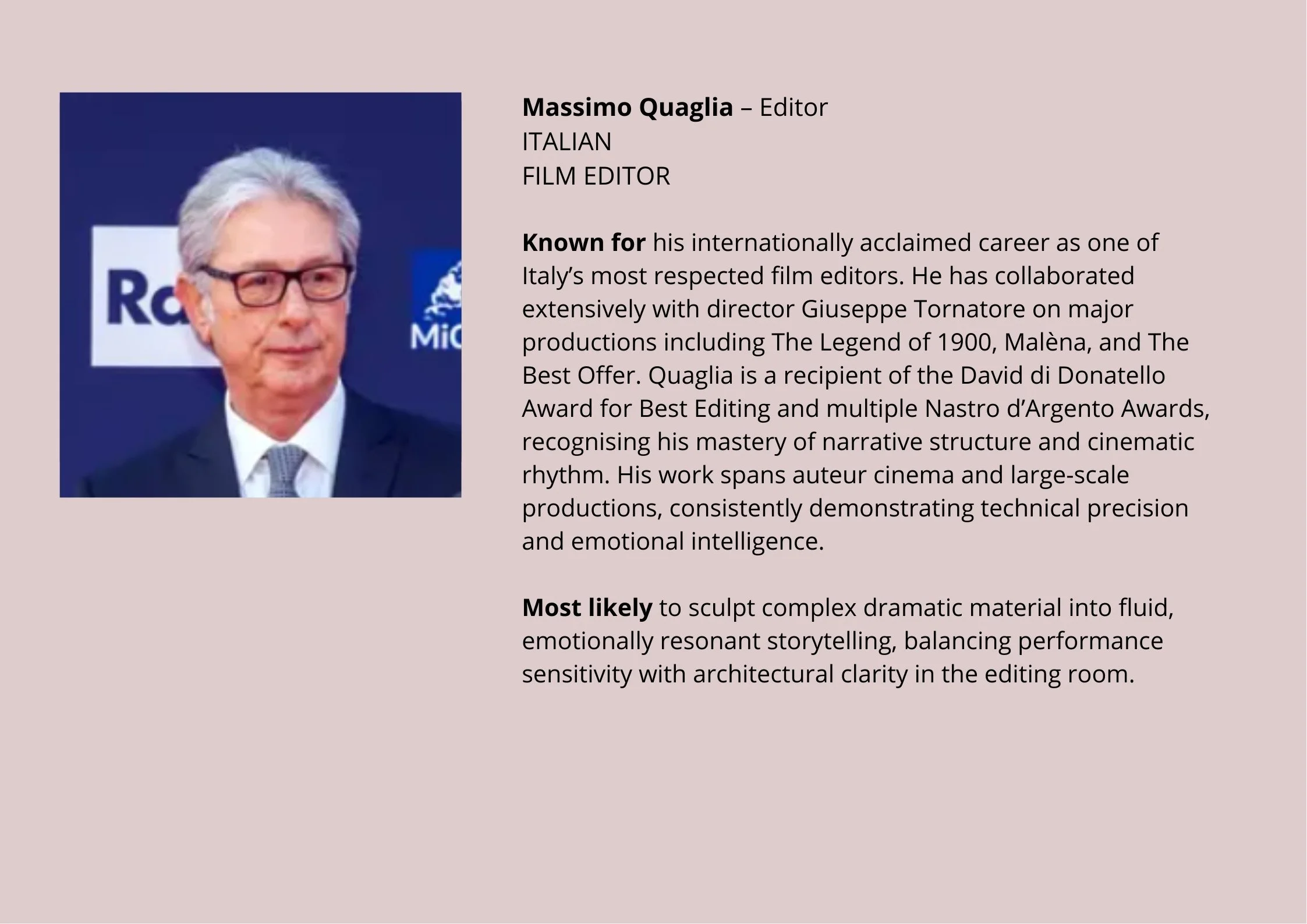 Massio Quaglia - Editor