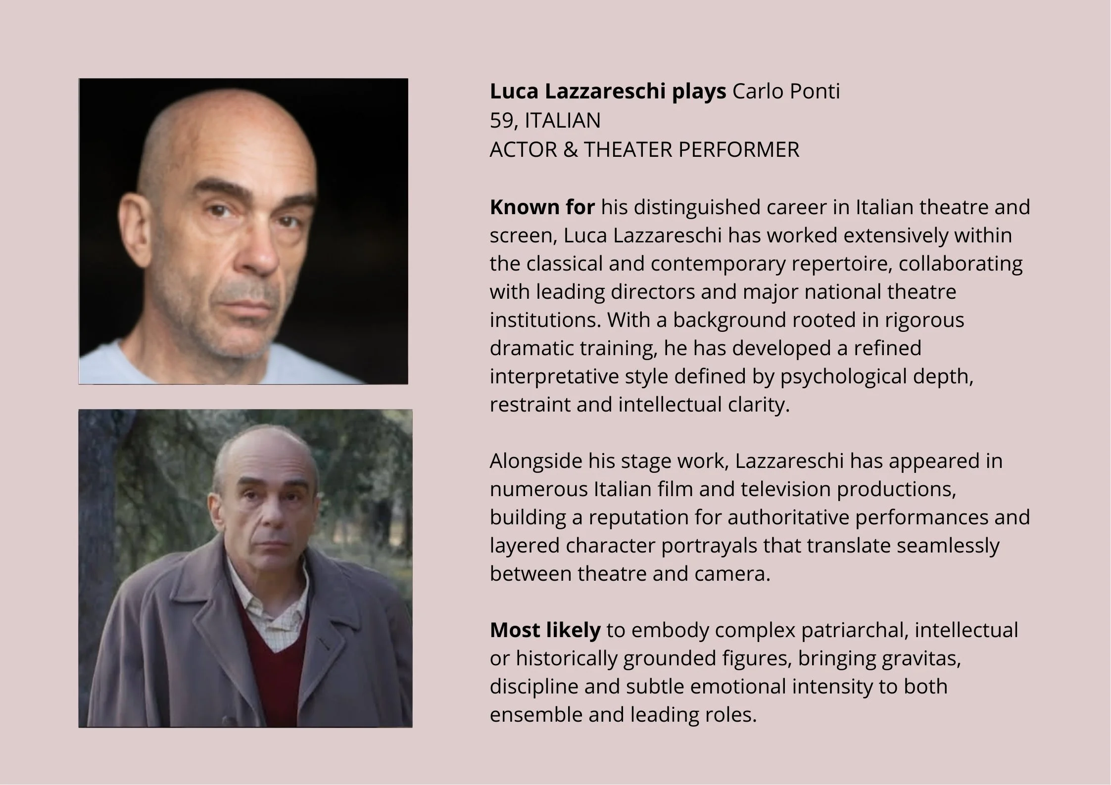 Luca Lazzareschi plays Carlo Ponti