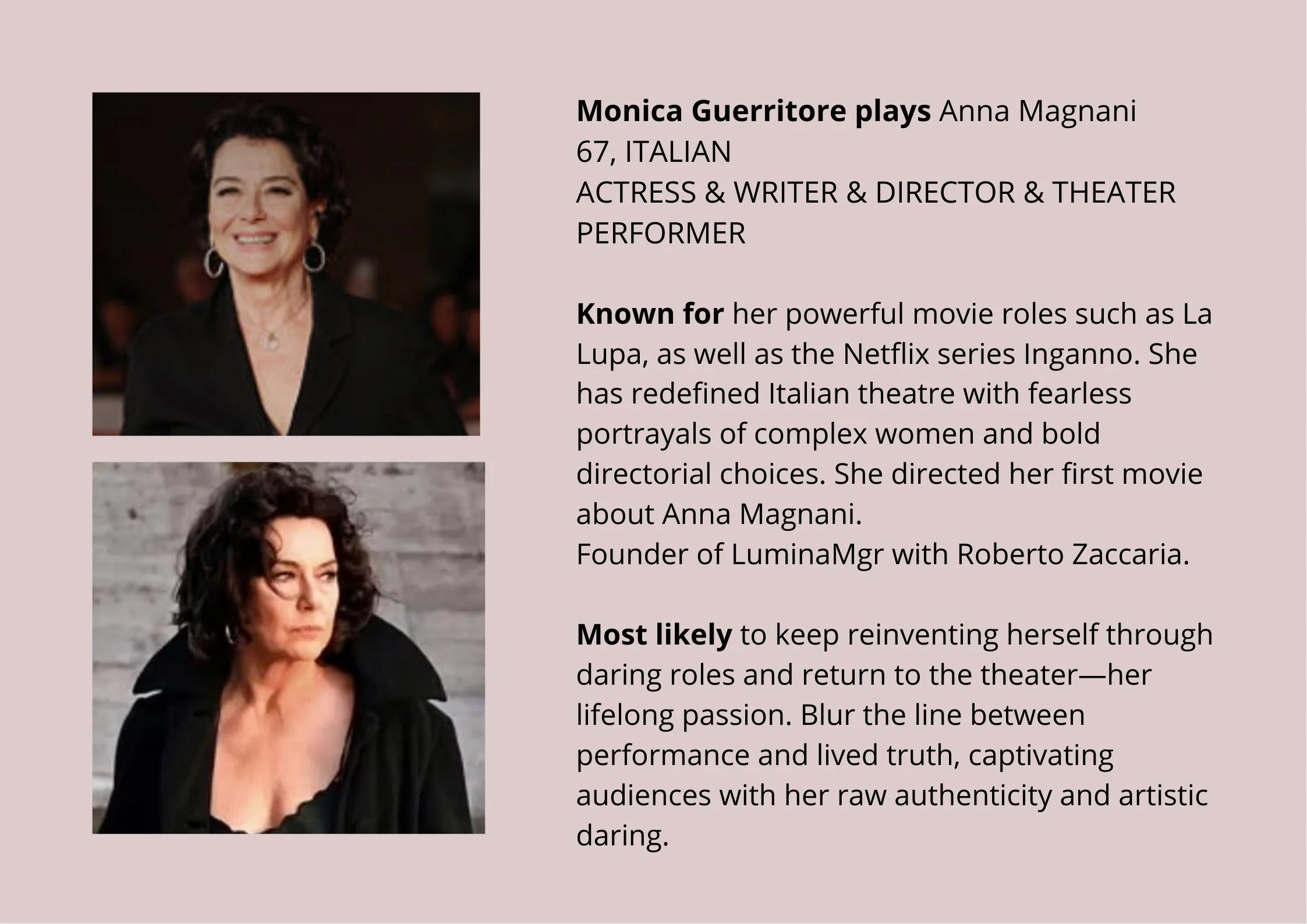 Monica Guerritore plays Anna Magnani 