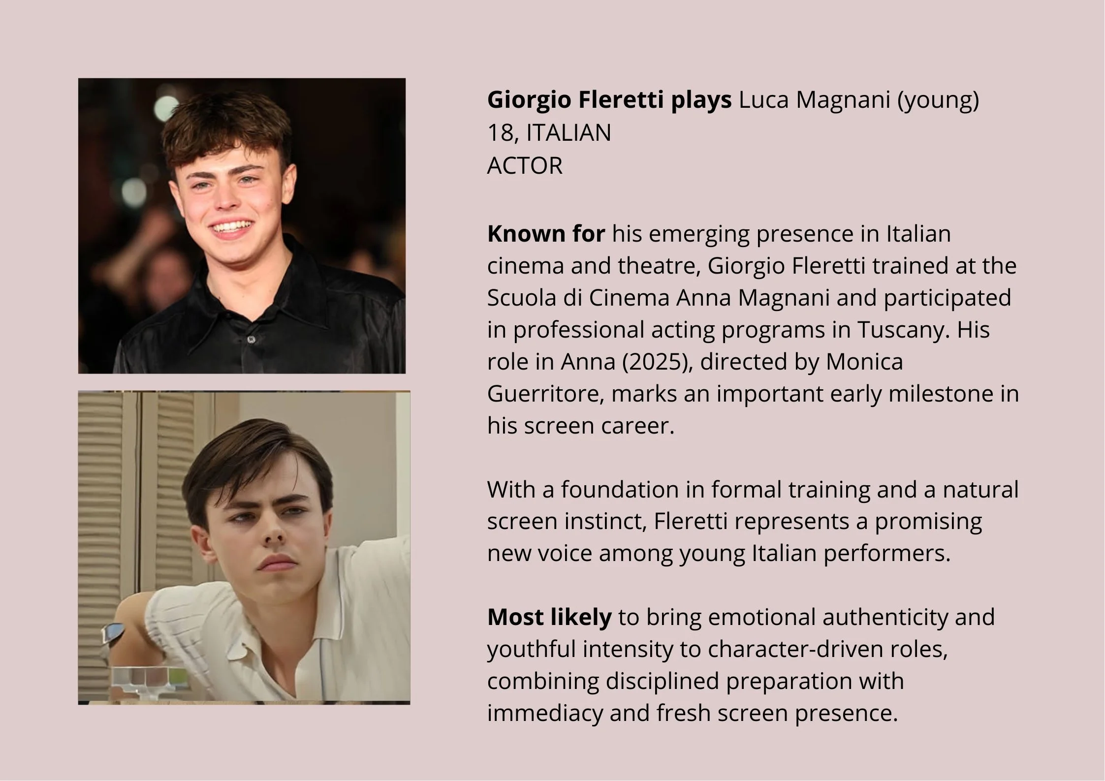 Giorgio Fleretti plays Luca Magnani (young)