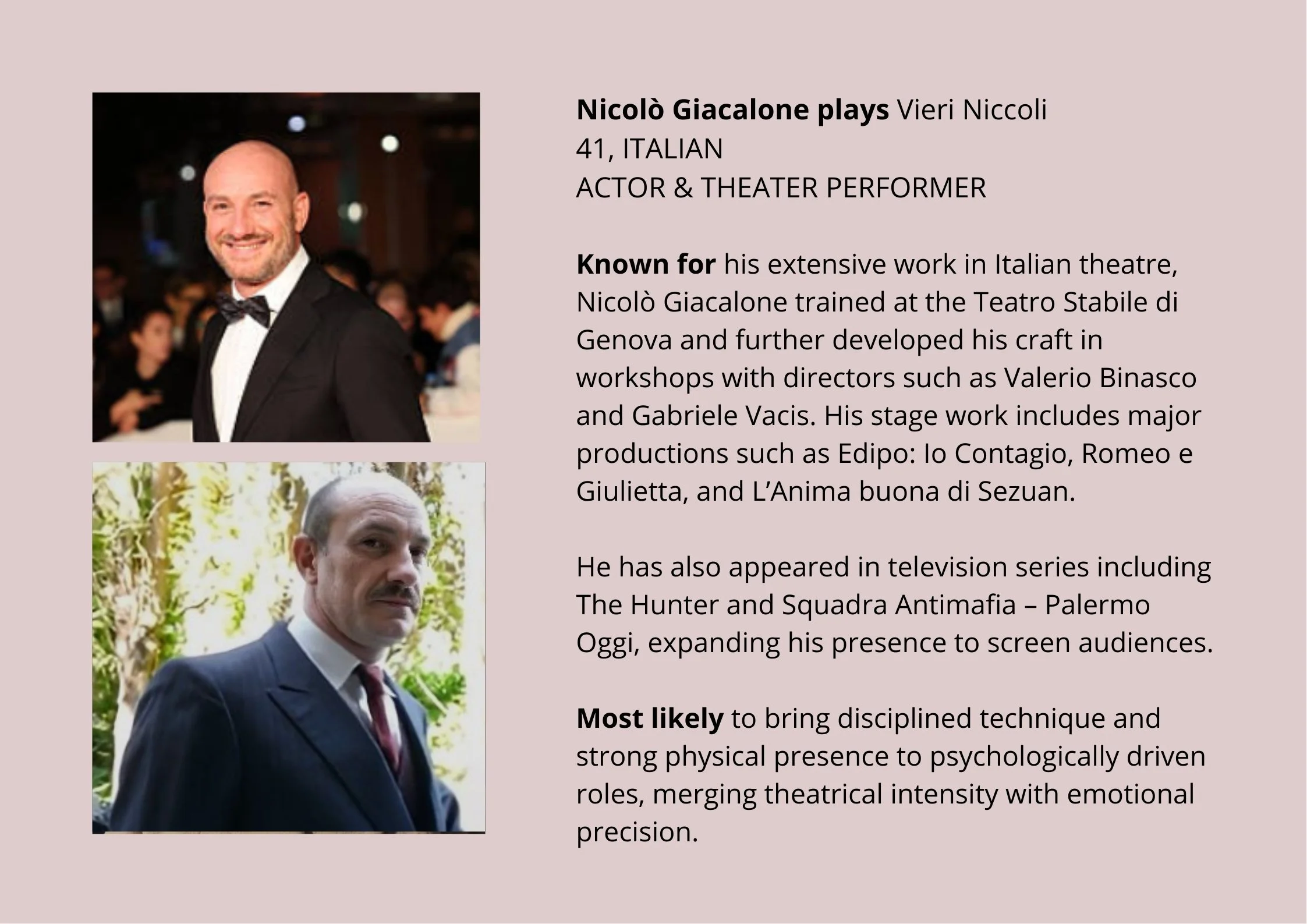 Nicolò Giacalone plays Vieri Niccoli