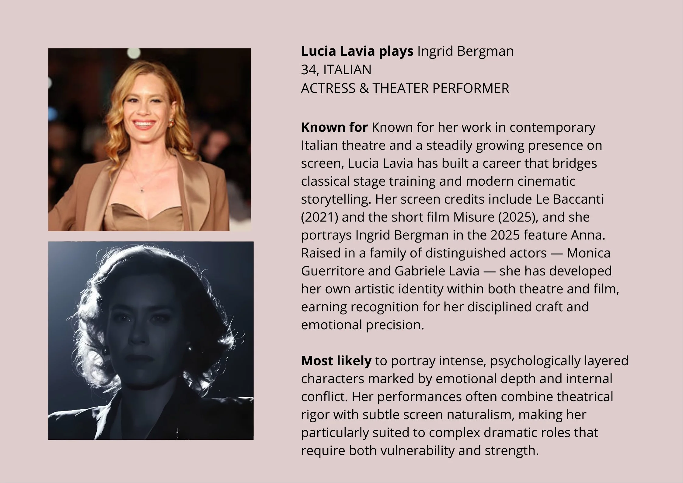 Lucia Lavia plays Ingrid Bergman 