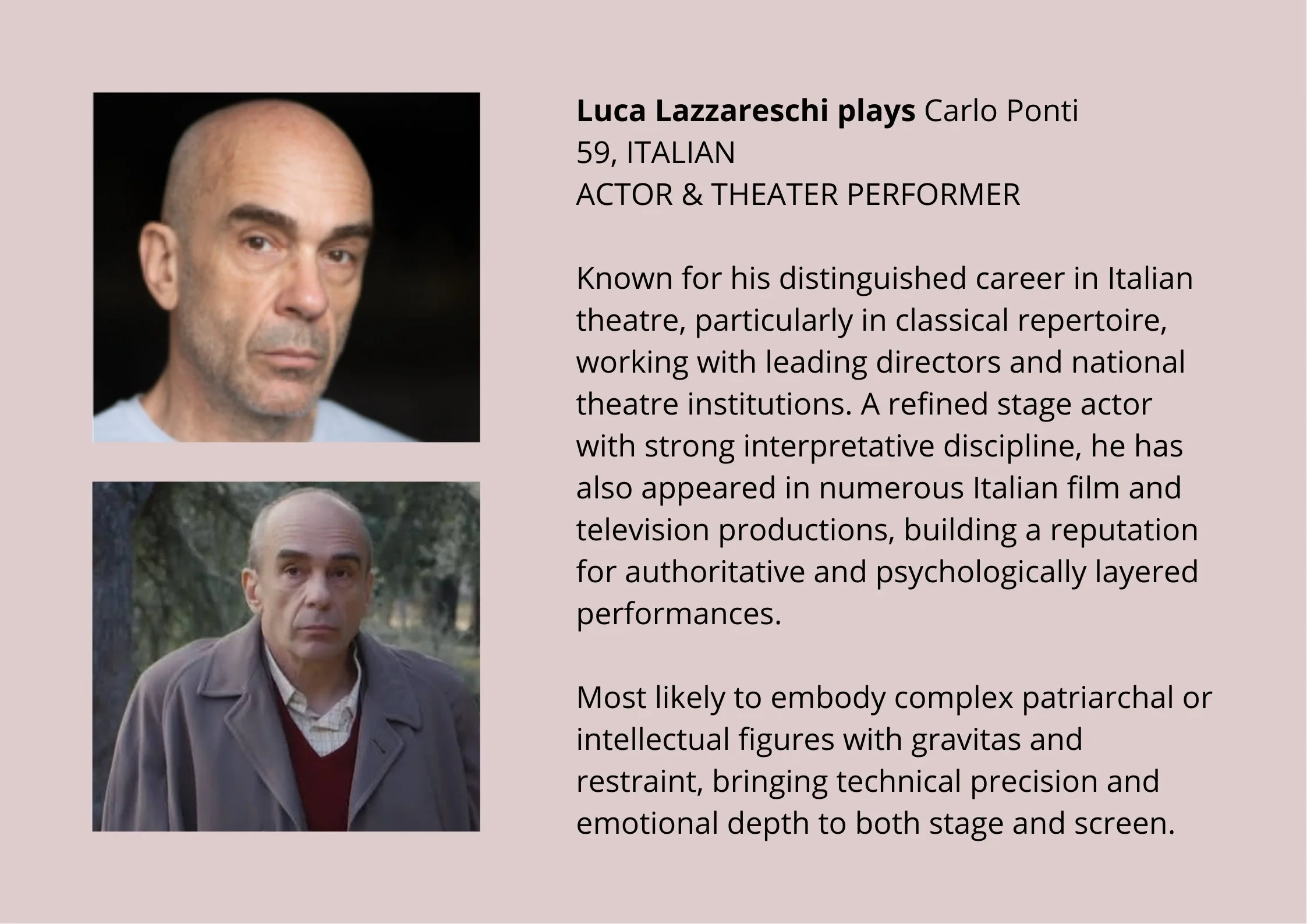 Luca Lazzareschi plays Carlo Ponti