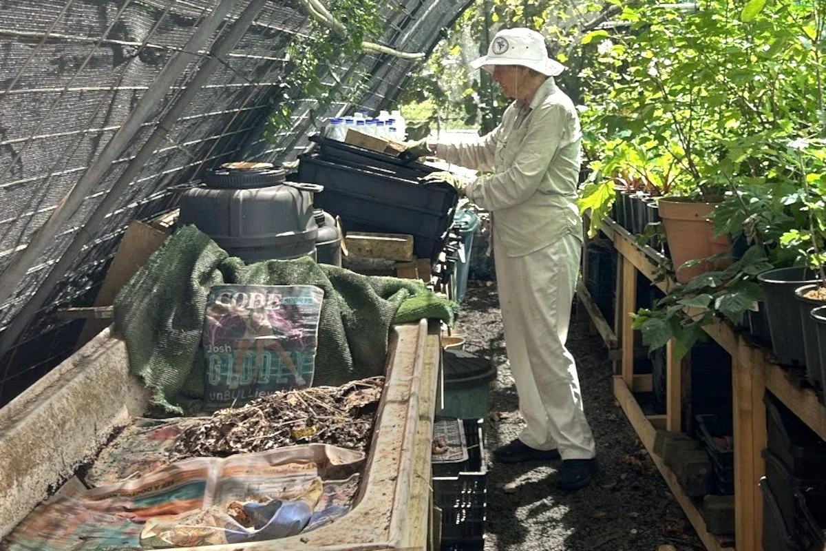 Penny with the plastic tub and large bathtub farm
