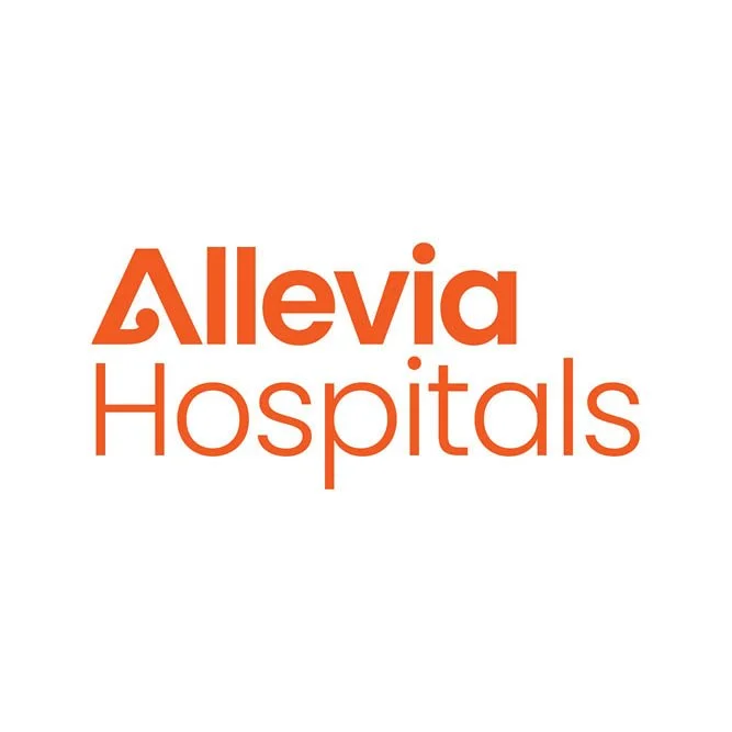 Allevia Hospitals logo in orange text on a white background.