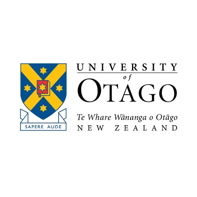 Logo of the University of Otago featuring a shield with blue and yellow colors, a red central emblem, and the motto 'Sapere Aude' with text indicating it's a university in New Zealand.