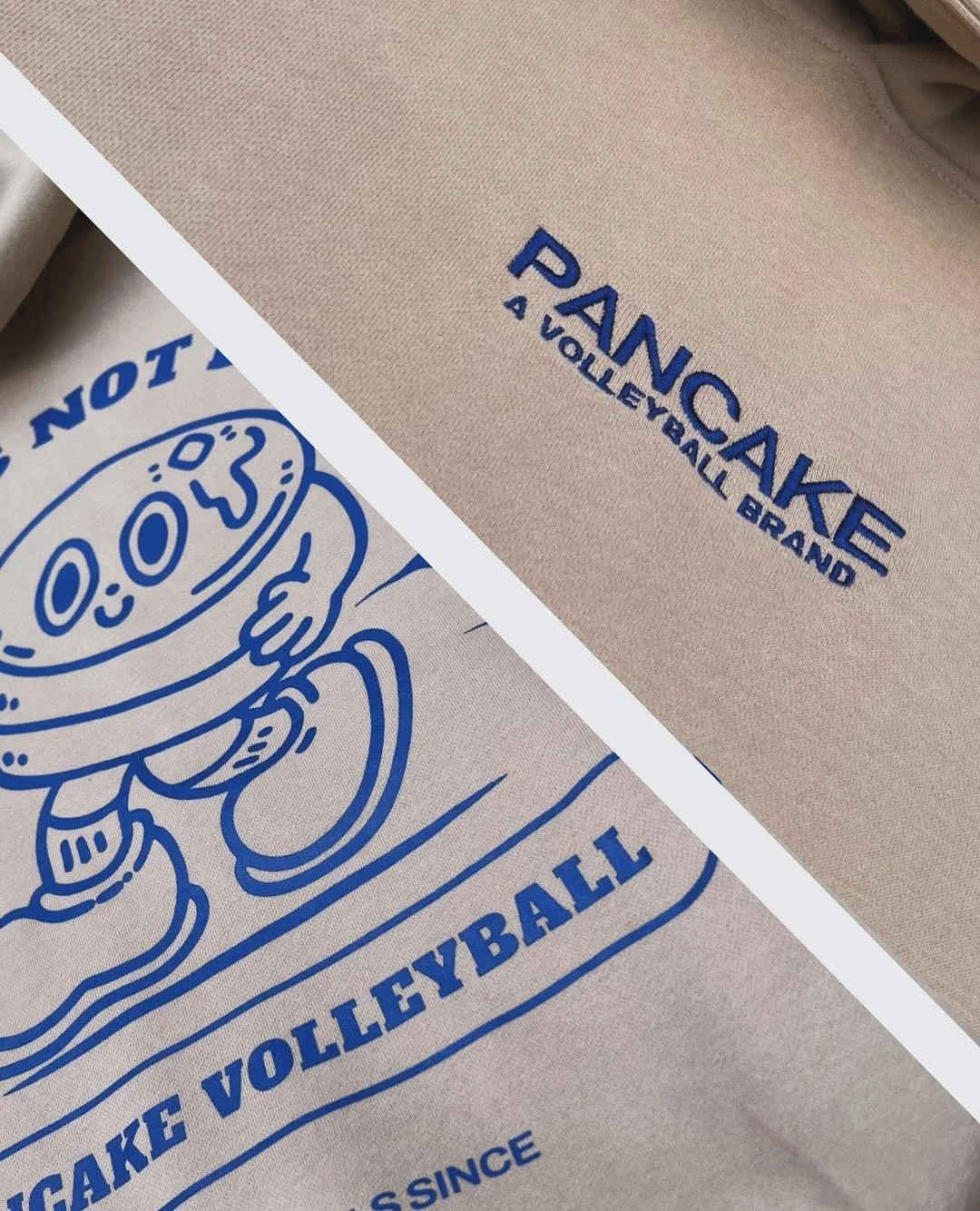 Beige Pancake Volleyball hoodie with embroidered logo, premium volleyball clothing and merch