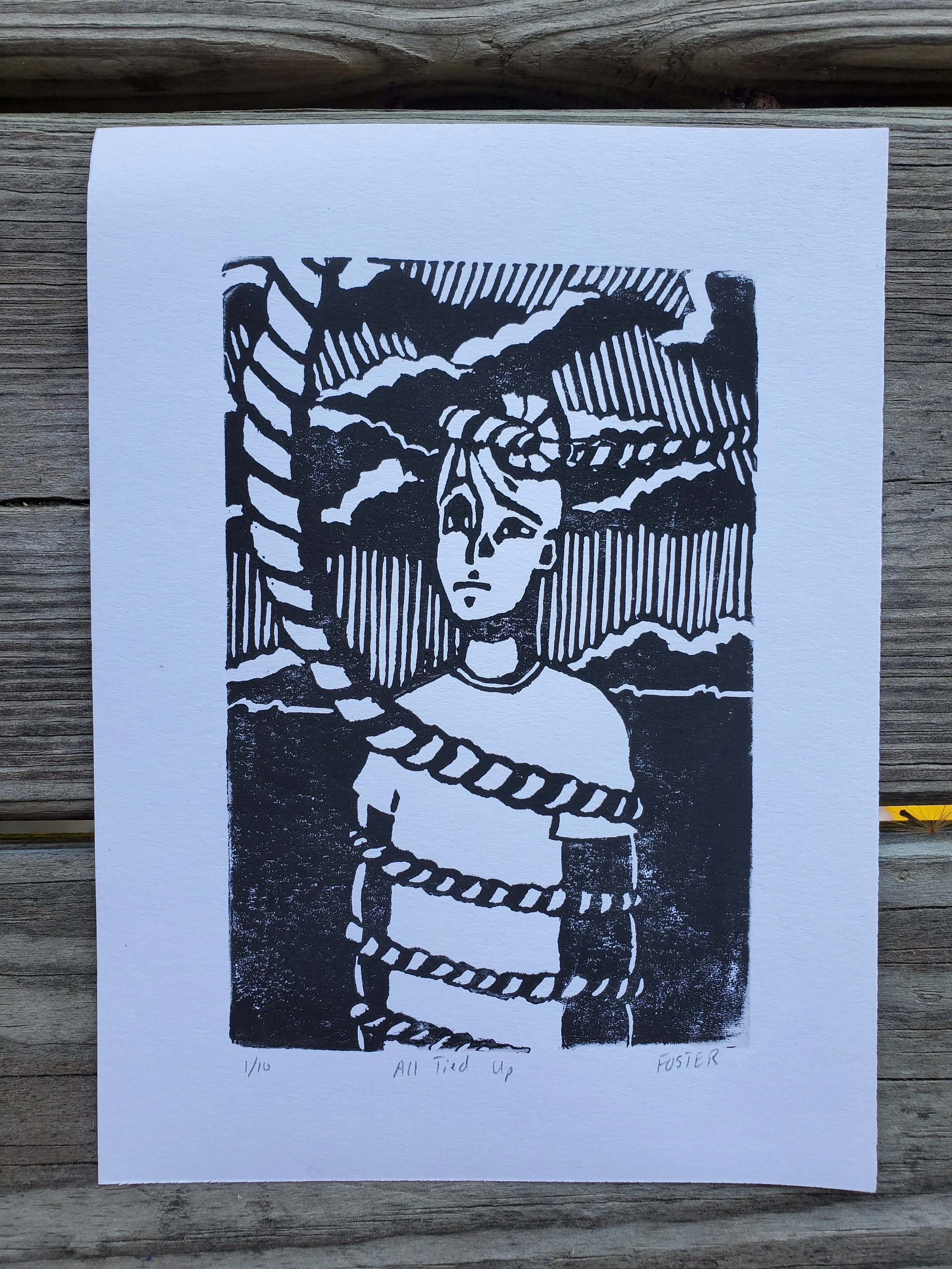 "All Tied Up" Linocut Print