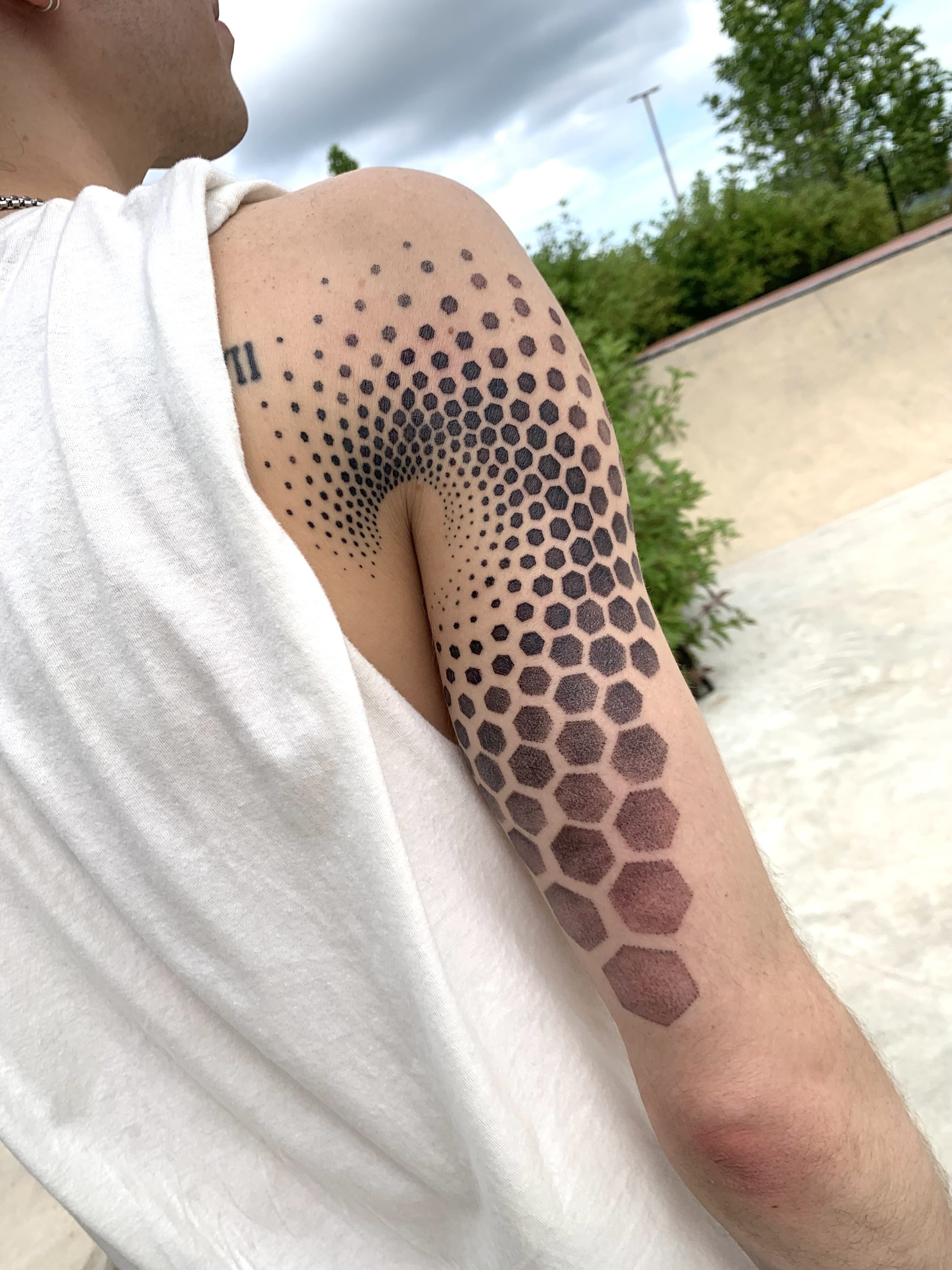 Organic sacred geo honeycomb tattoo