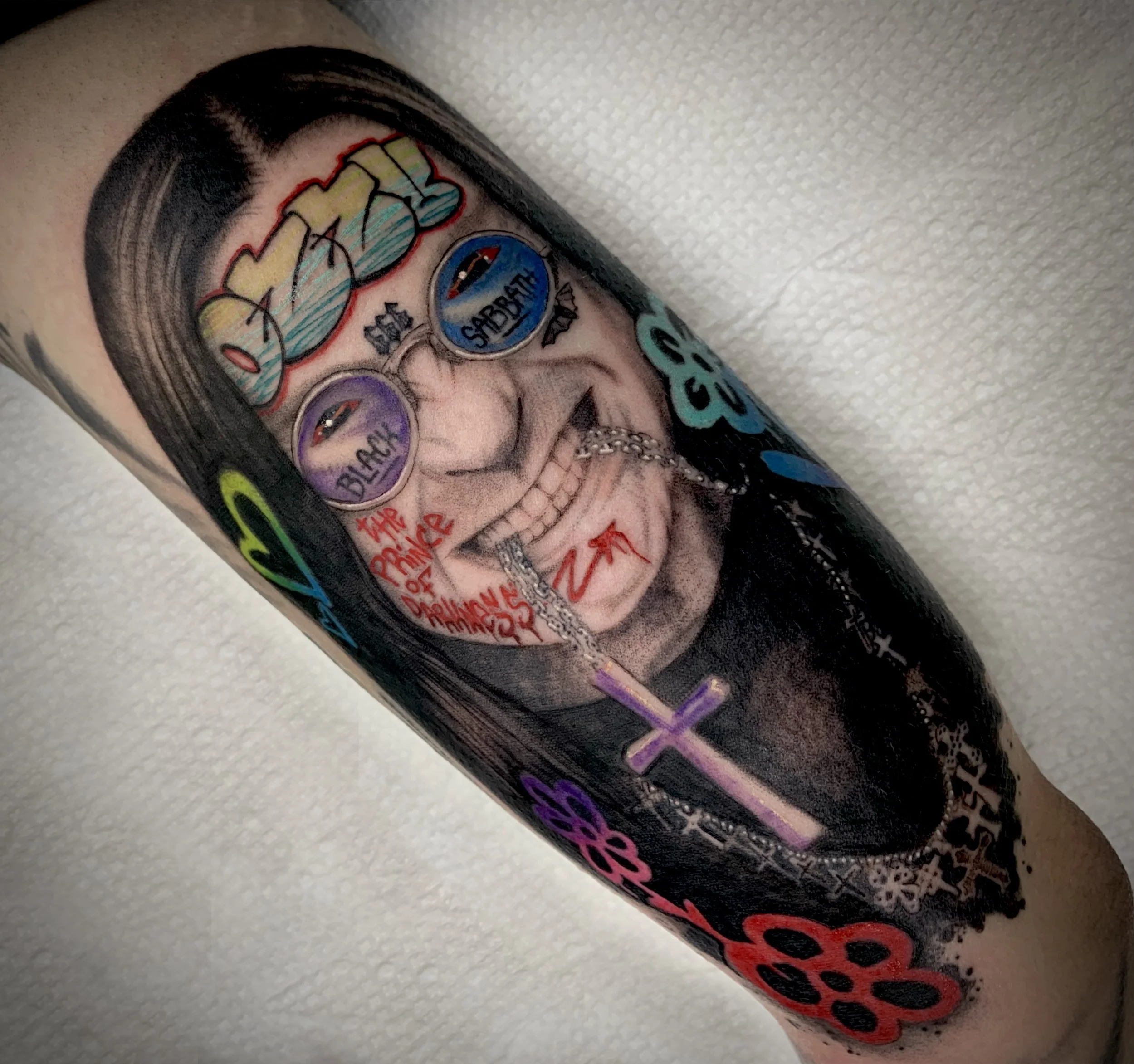 Ozzy Osborne portrait graffiti mash up tattoo
