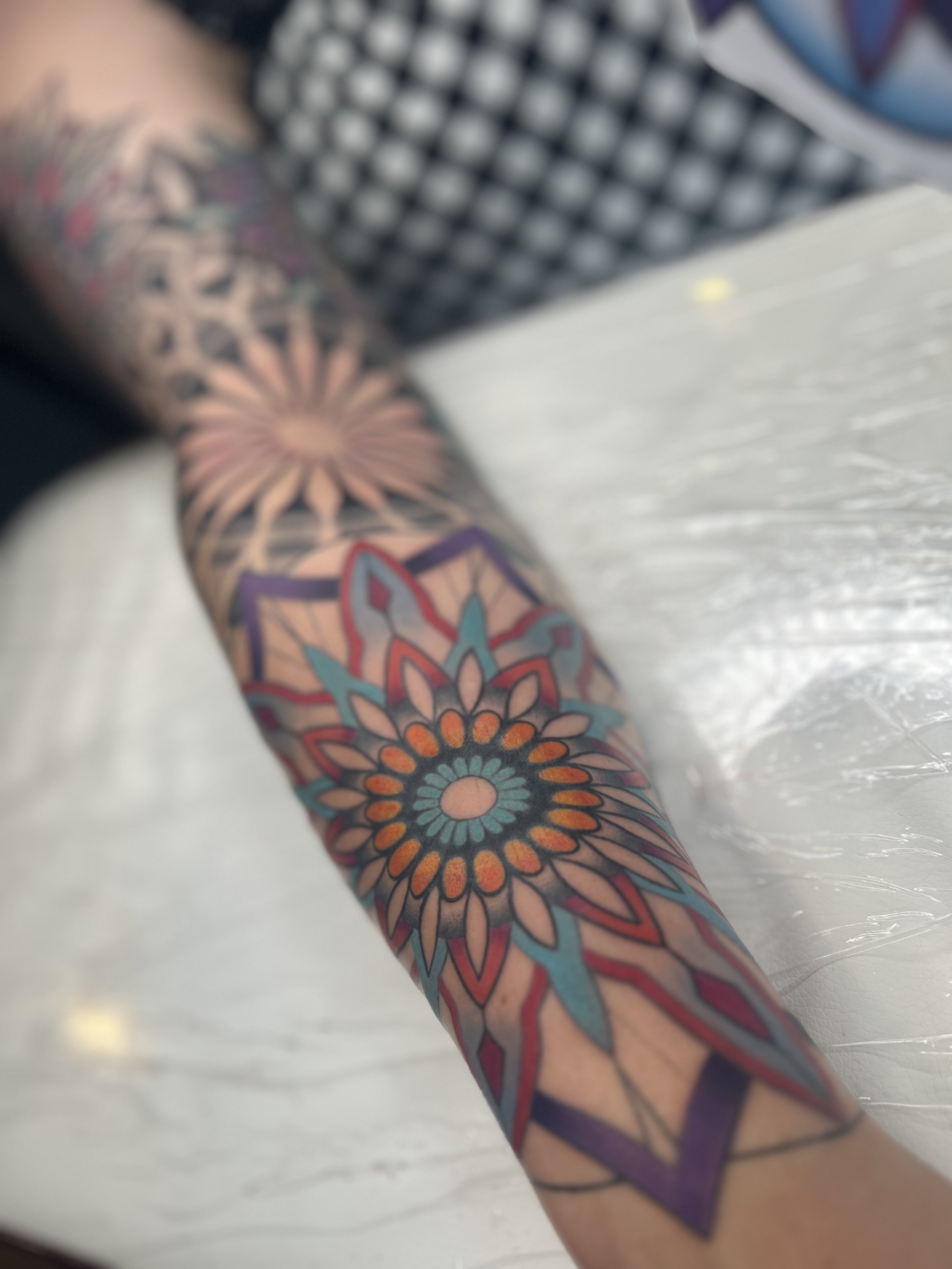 Geometric sleeve tattoo