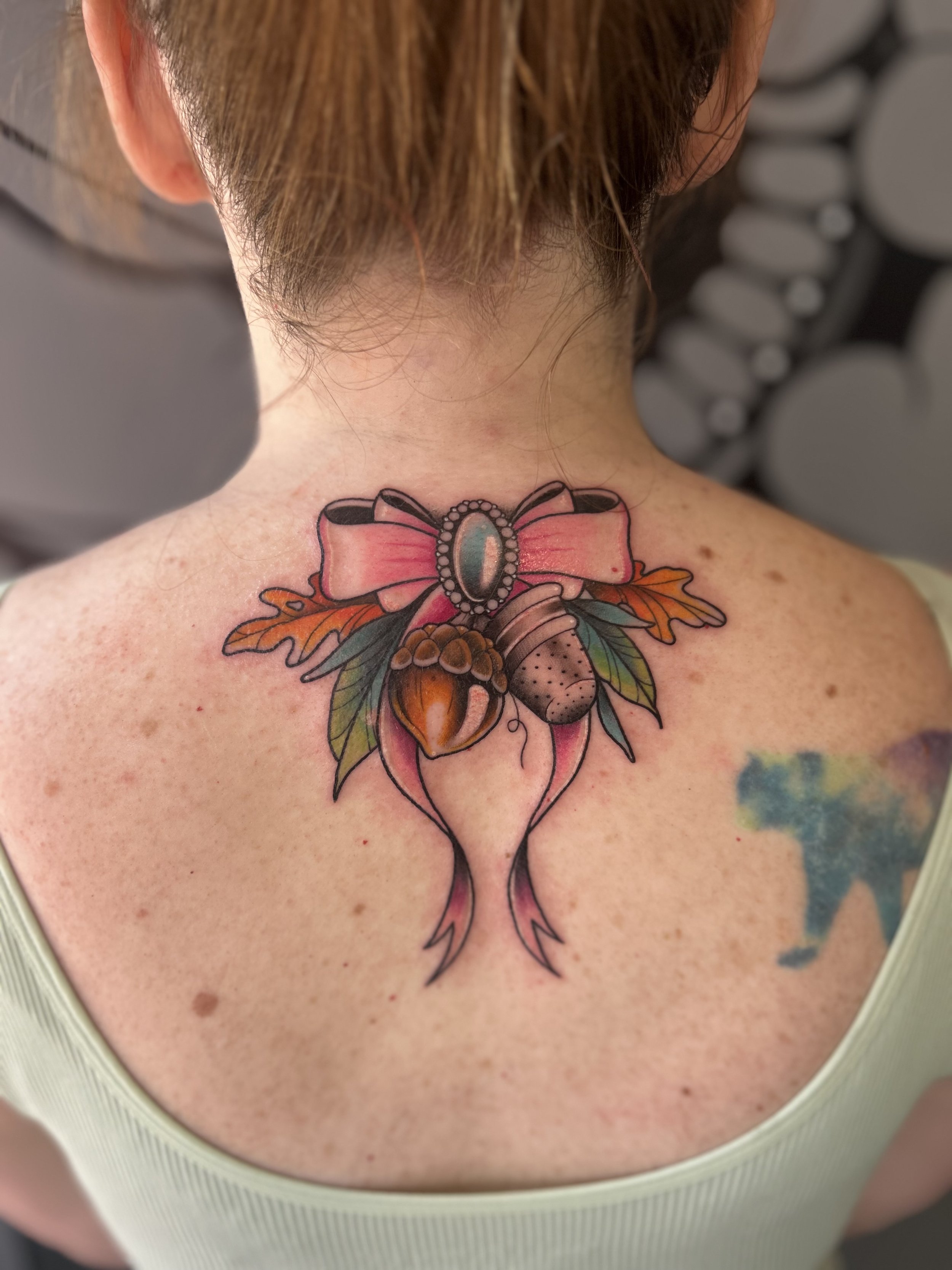 Neo traditional ribbon tattoo
